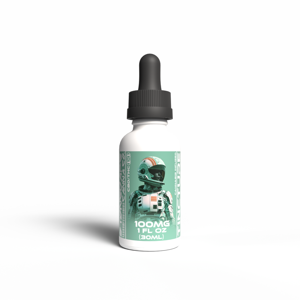 Stoned Ape Canna Co 1:1 THC/CBD tincture, 1 fl oz (30mL) dropper bottle with astronaut label
