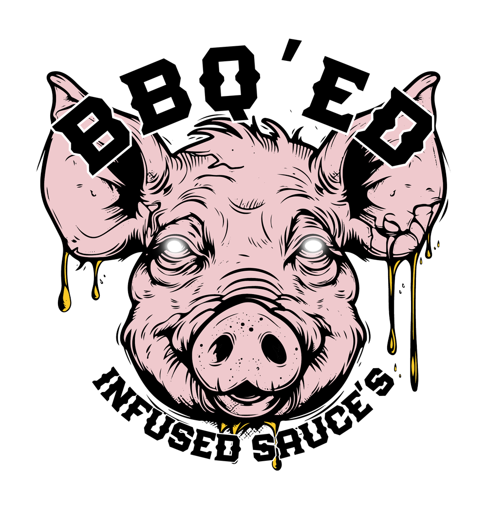 BBQ'ED pig mascot with glowing eyes and the words Pigs and Secrets