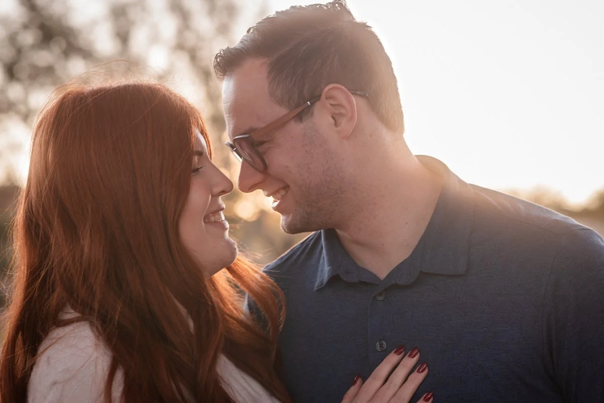 Couple photographed outdoors in soft evening light in Las Vegas