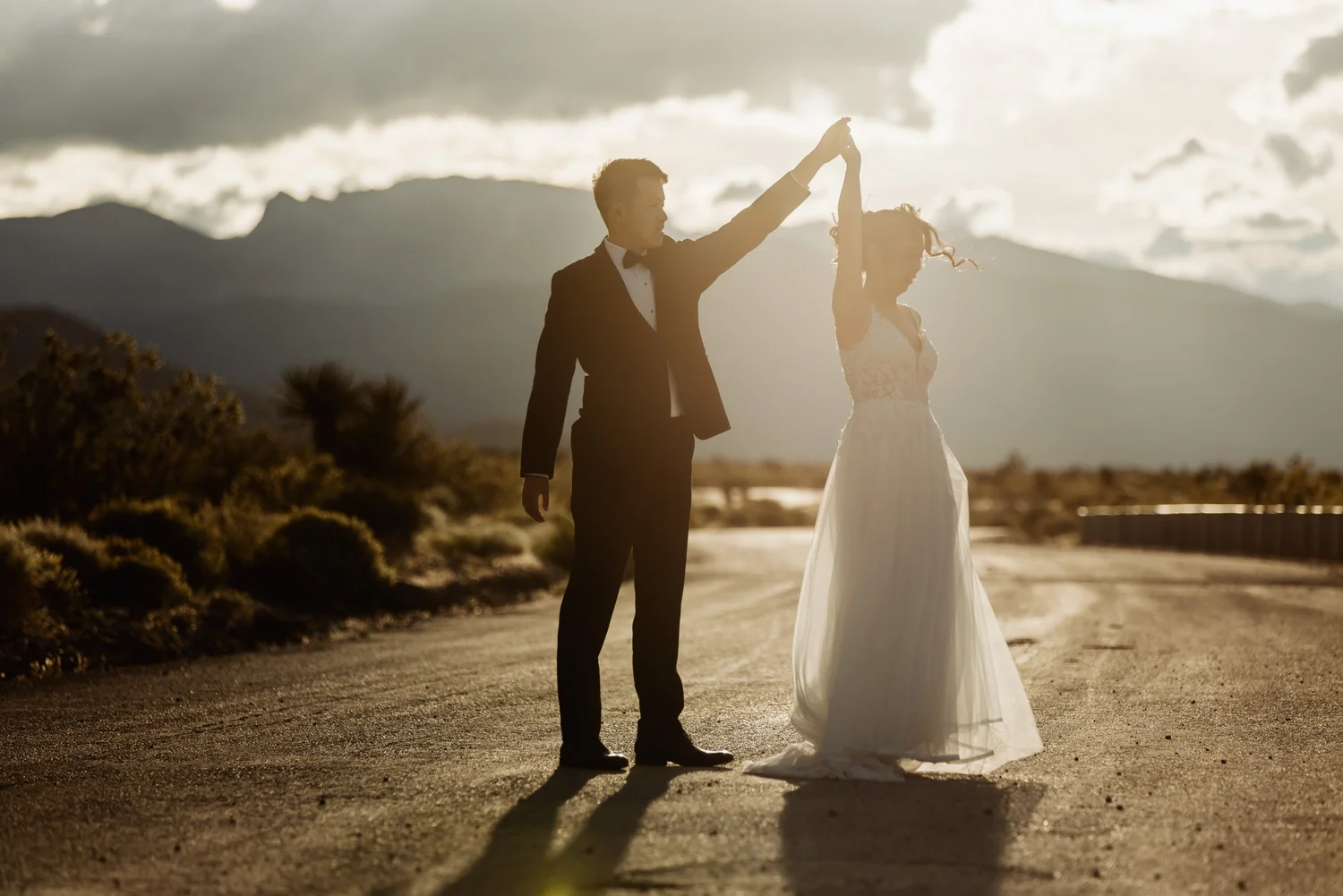 Las Vegas elopement photographer, couple on a desert ridge at Kyle Canyon