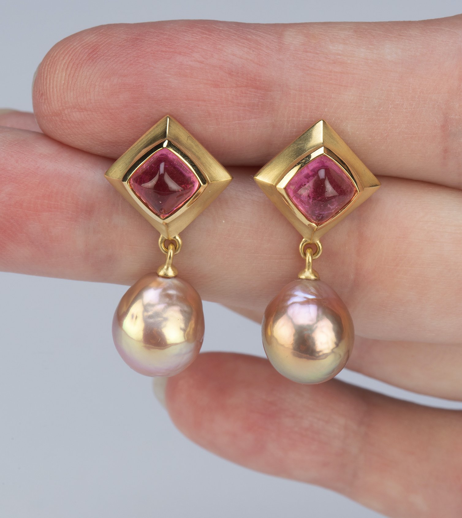 22k tourmaline and freshwater pearl earrings made in USA handmade.jpeg