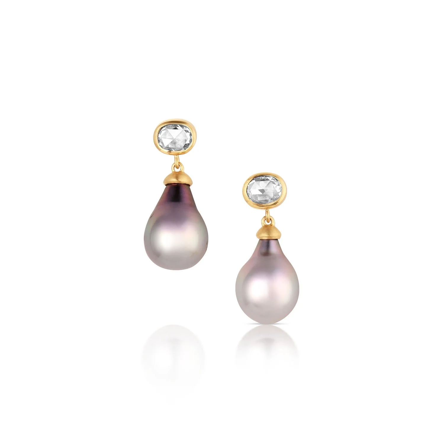 Antique Rose Cut Diamond & Tahitian Pearl Earrings – 22k Fairmined Gold