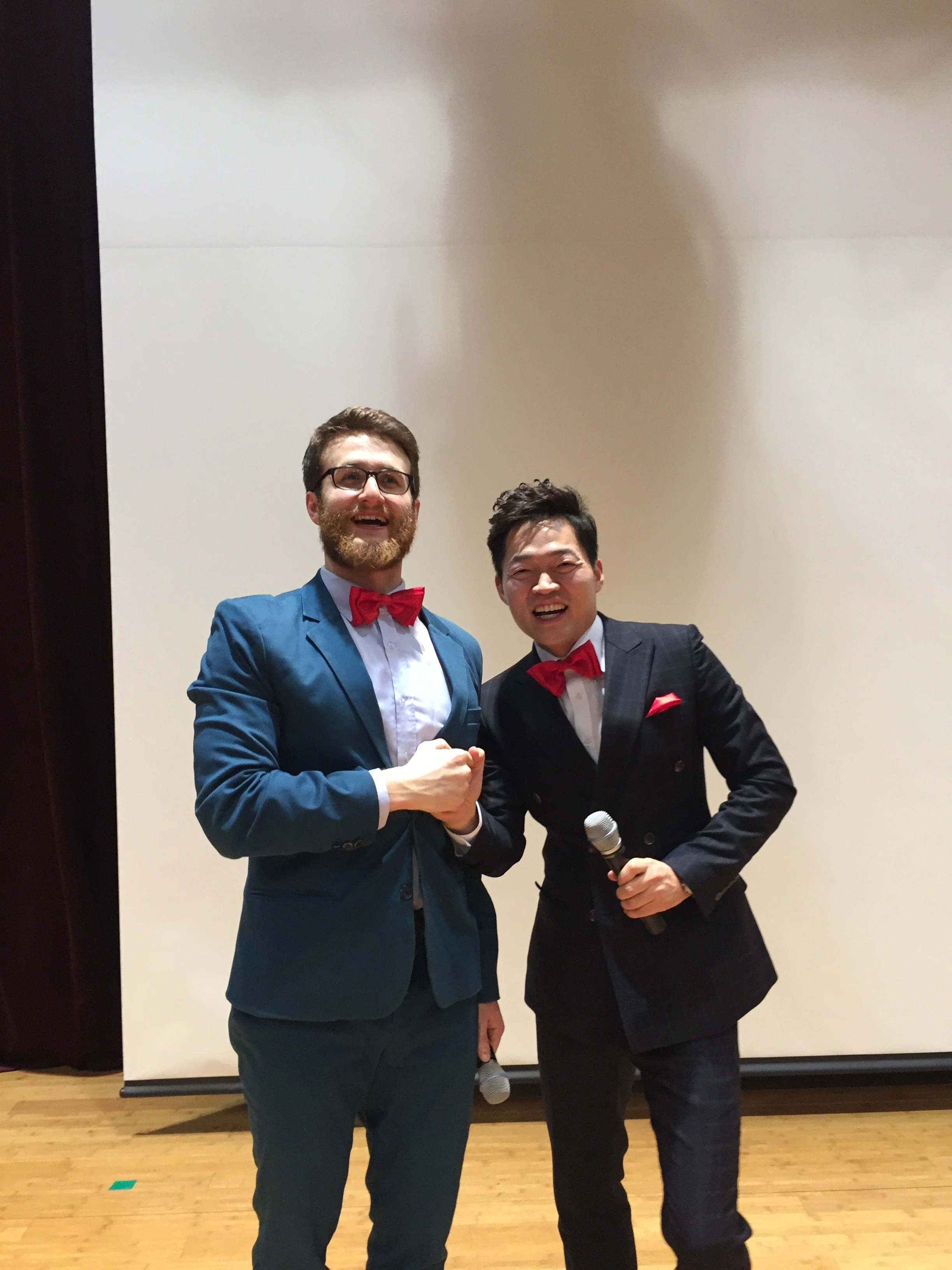 A Language Student, Hosun and I, co-host an event together in Seoul