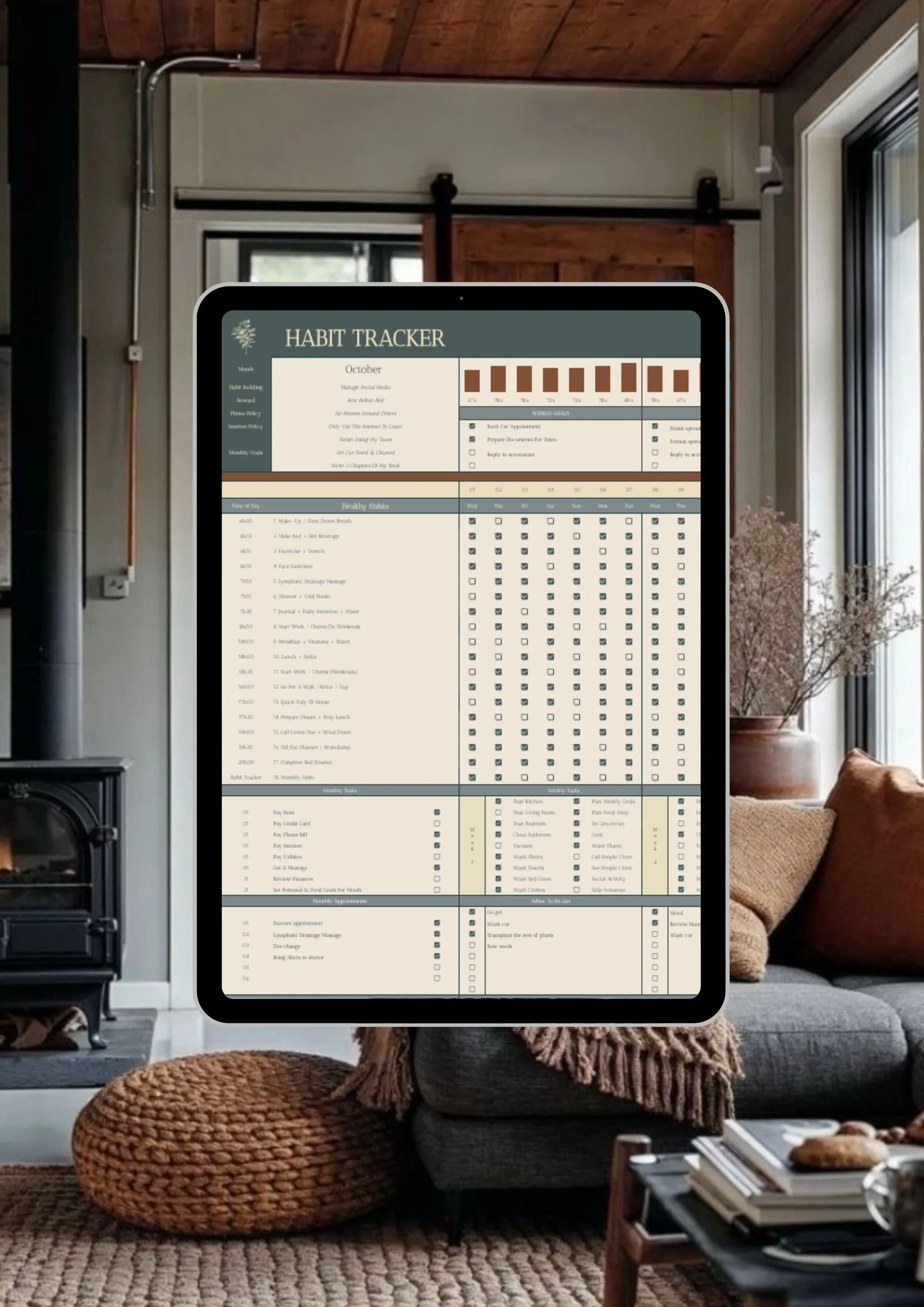 iPad showing a Google Spreadsheet Habit Tracker