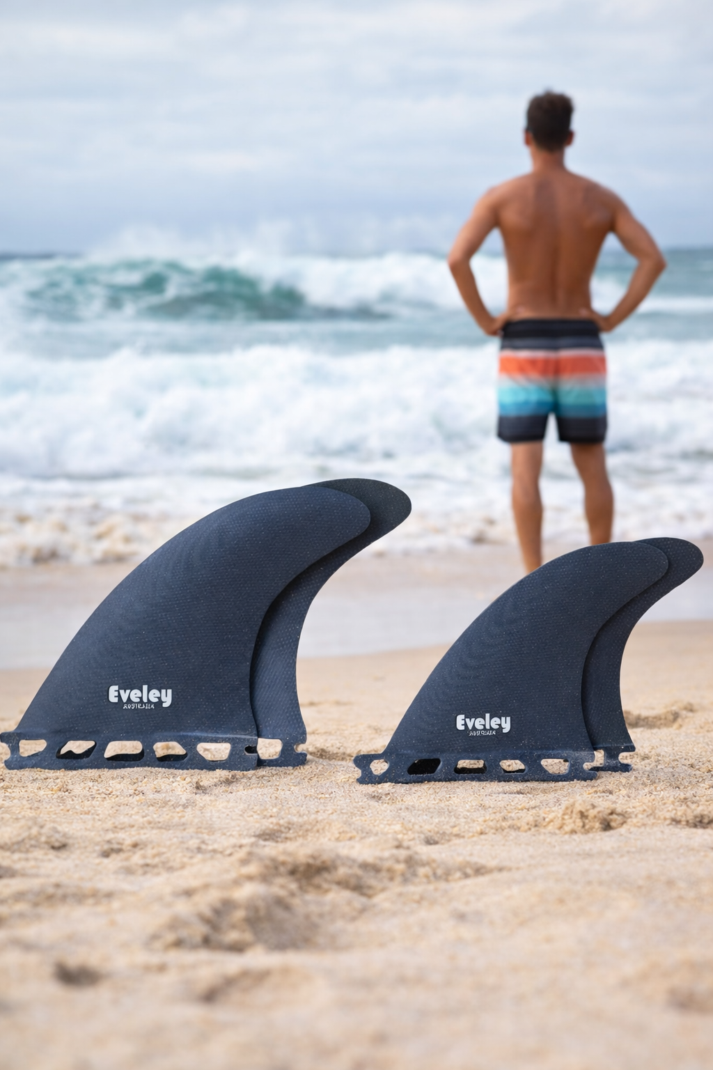 4.5” / 4” Contemporary Quad Fins on a beach