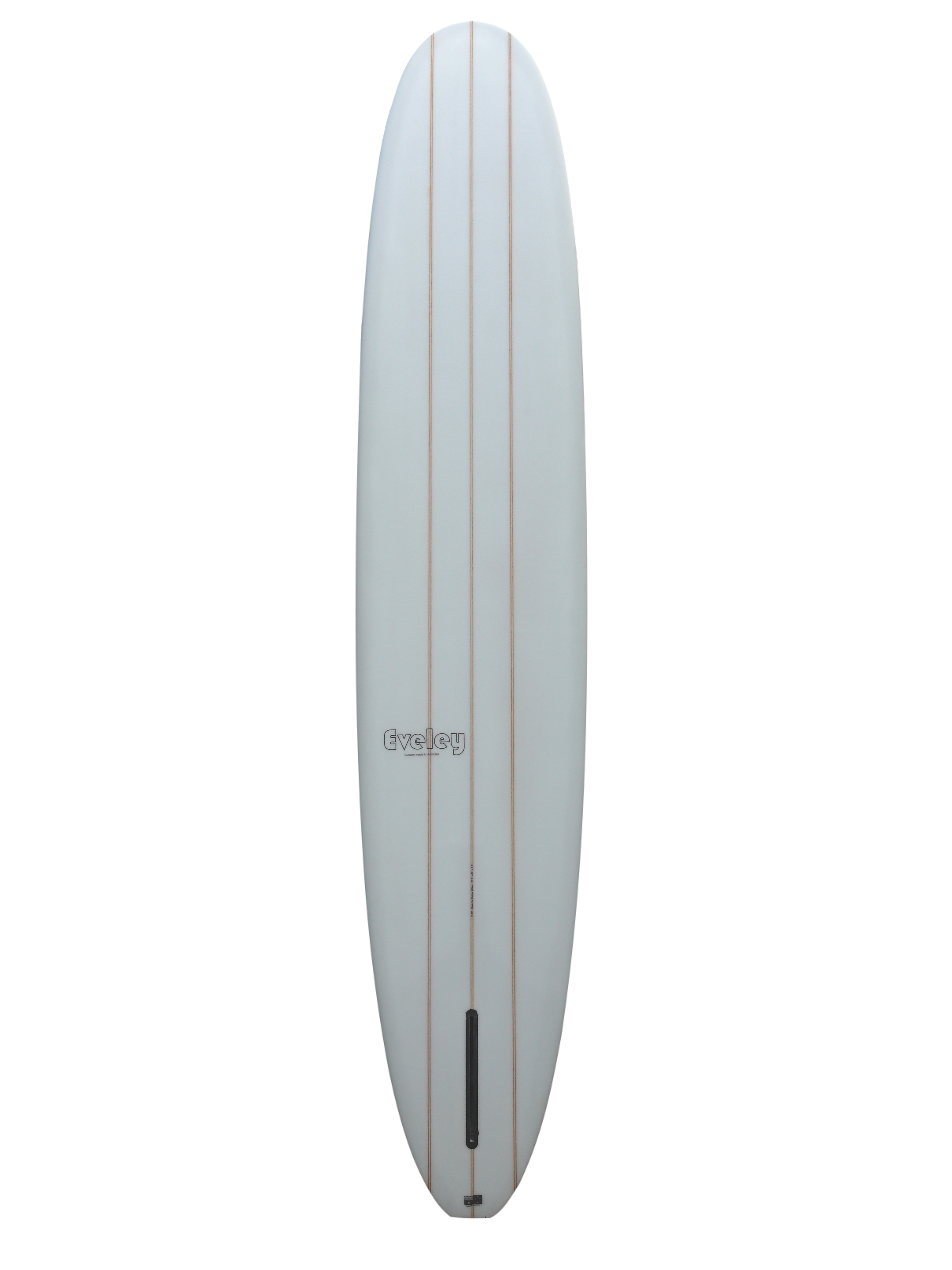 Outline view of 10'2 inch Malibu longboard surfboard bottom view
