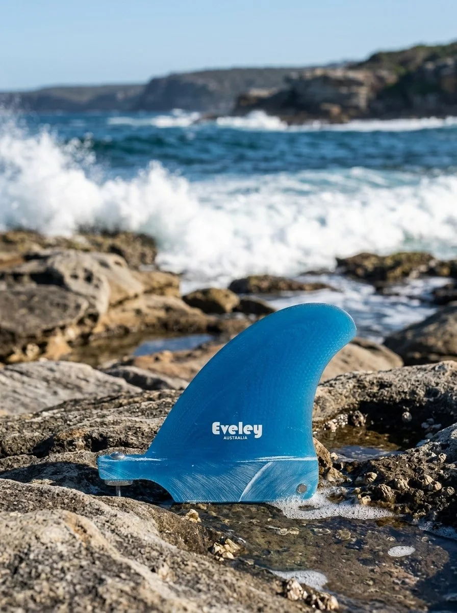 Eveley 2.9-inch blue Pro Glass center fin supplied with screw and plate