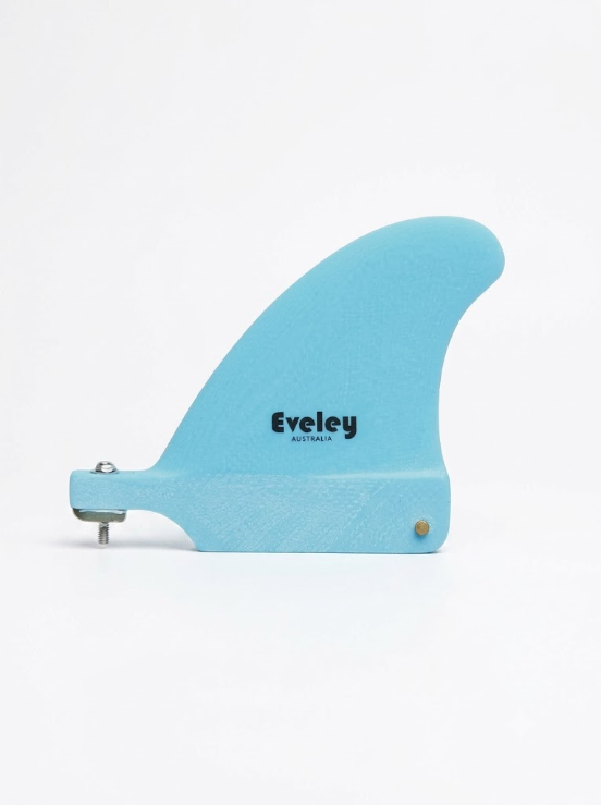 2.9-inch light blue Eveley Pro Glass center surfboard fin for a sliding center fin box