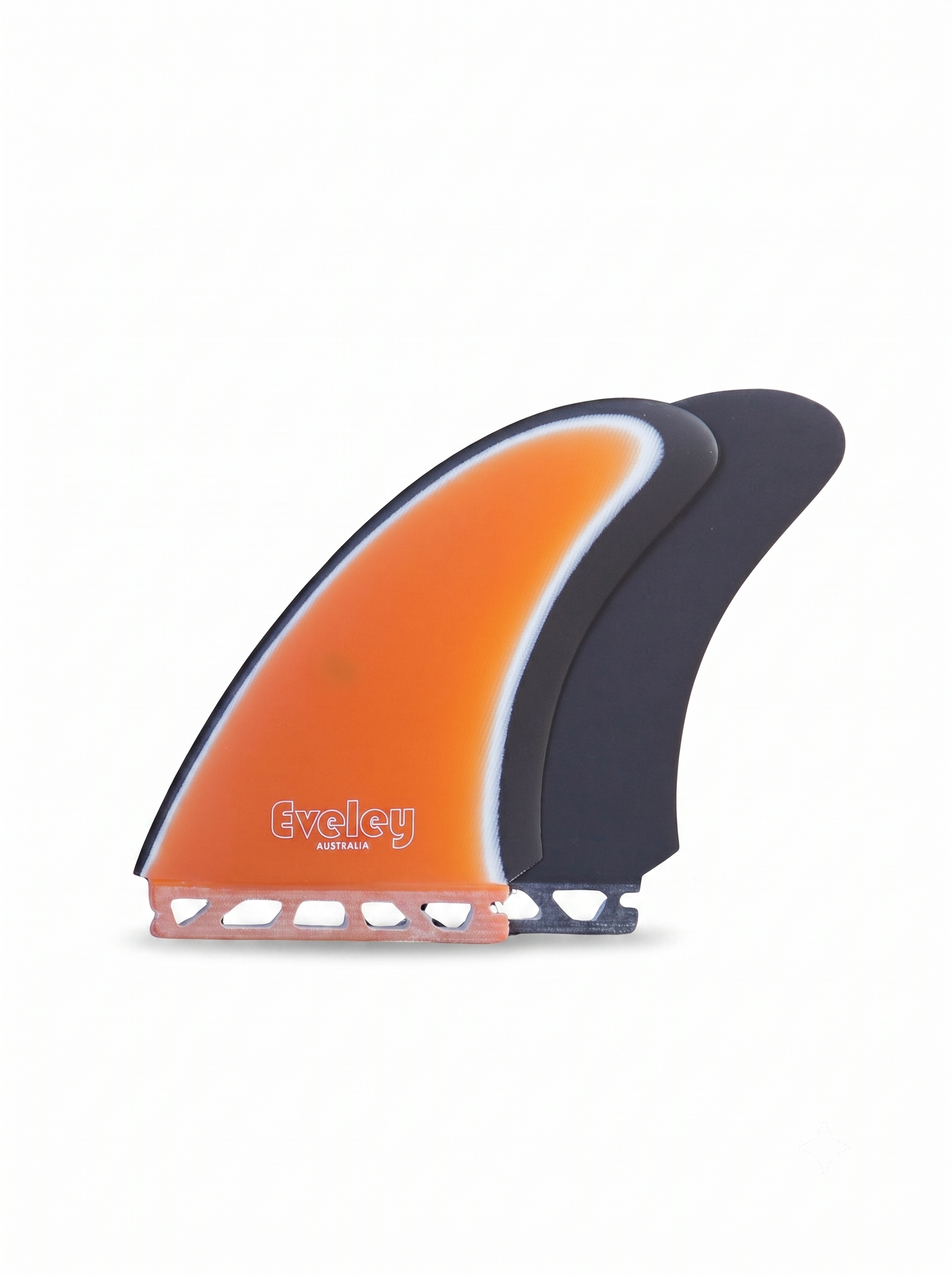 6" MR '78 Twin Fins – Futures compatible orange on white on black Pro Glass (2 fins)