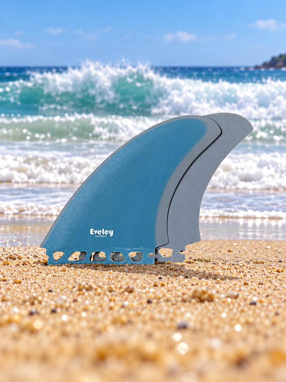 5.5" Bobcat Twin Fins – Futures compatible blue on grey Pro Glass (2 fins)