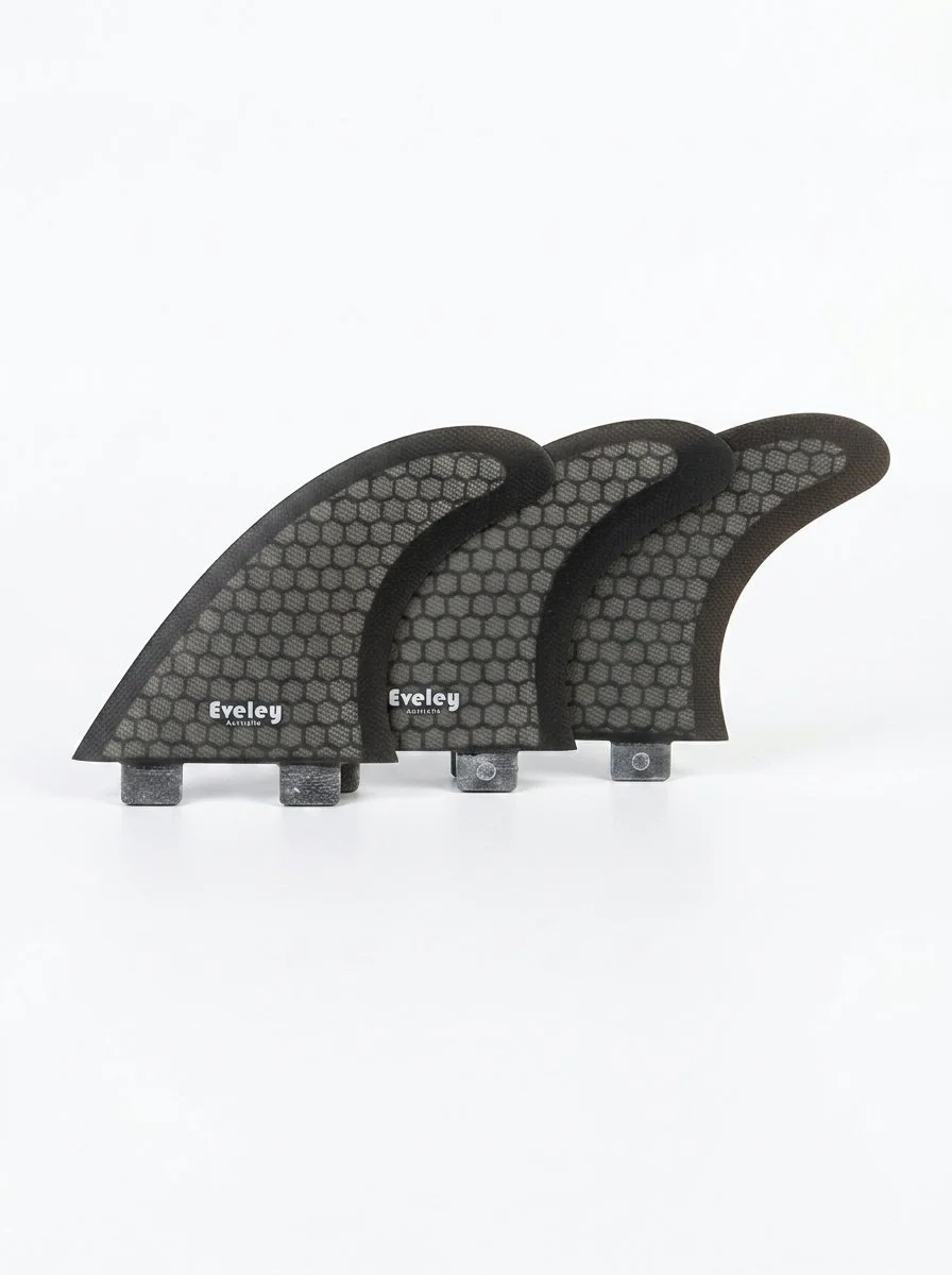 Eveley 4.5-inch raked NetFlex thruster fins with FCS-compatible dual tabs