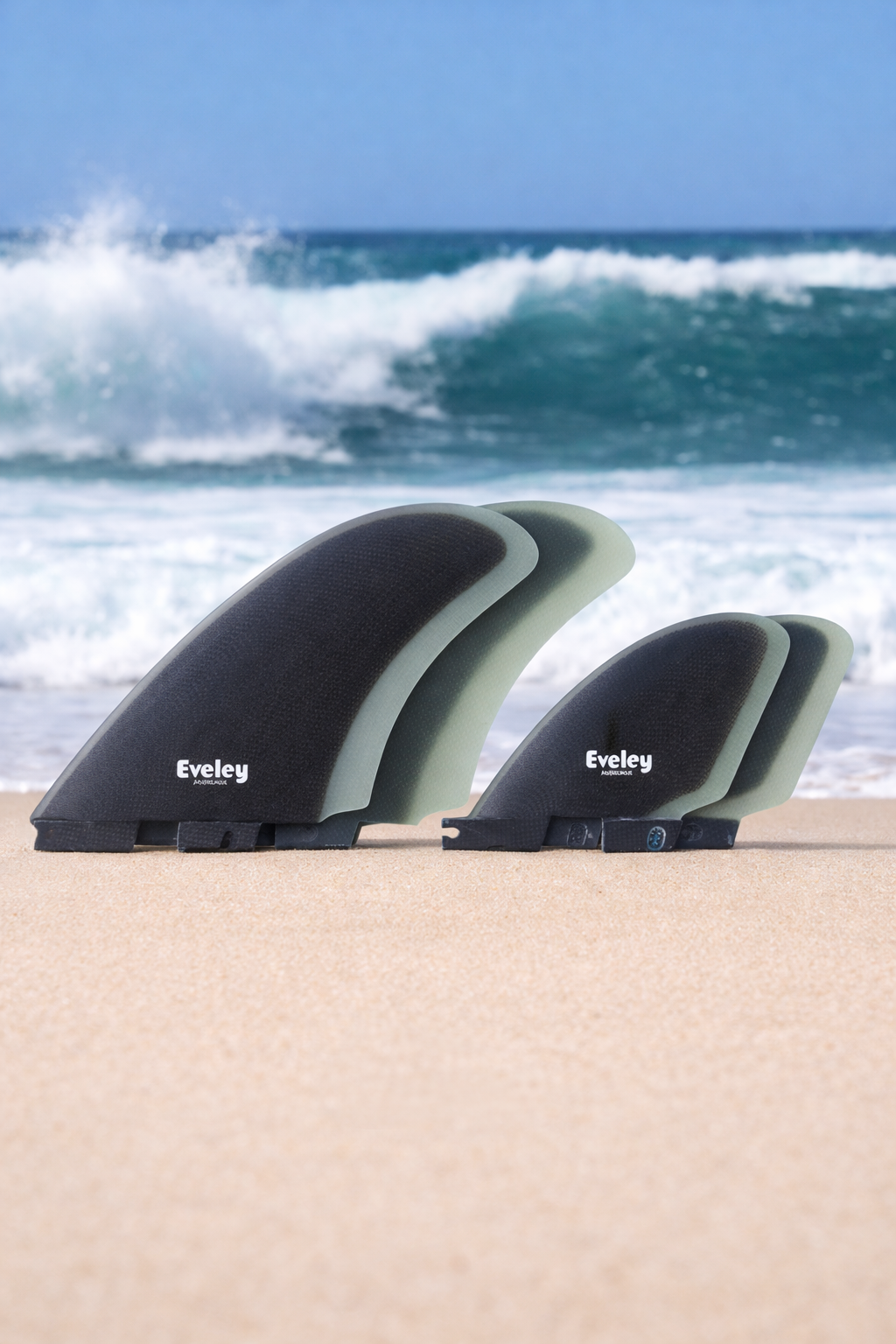 4.9" / 3.1" DTR Quad Fins – Black on Natural Pro Glass | FCS II Compatible (Set of 4)