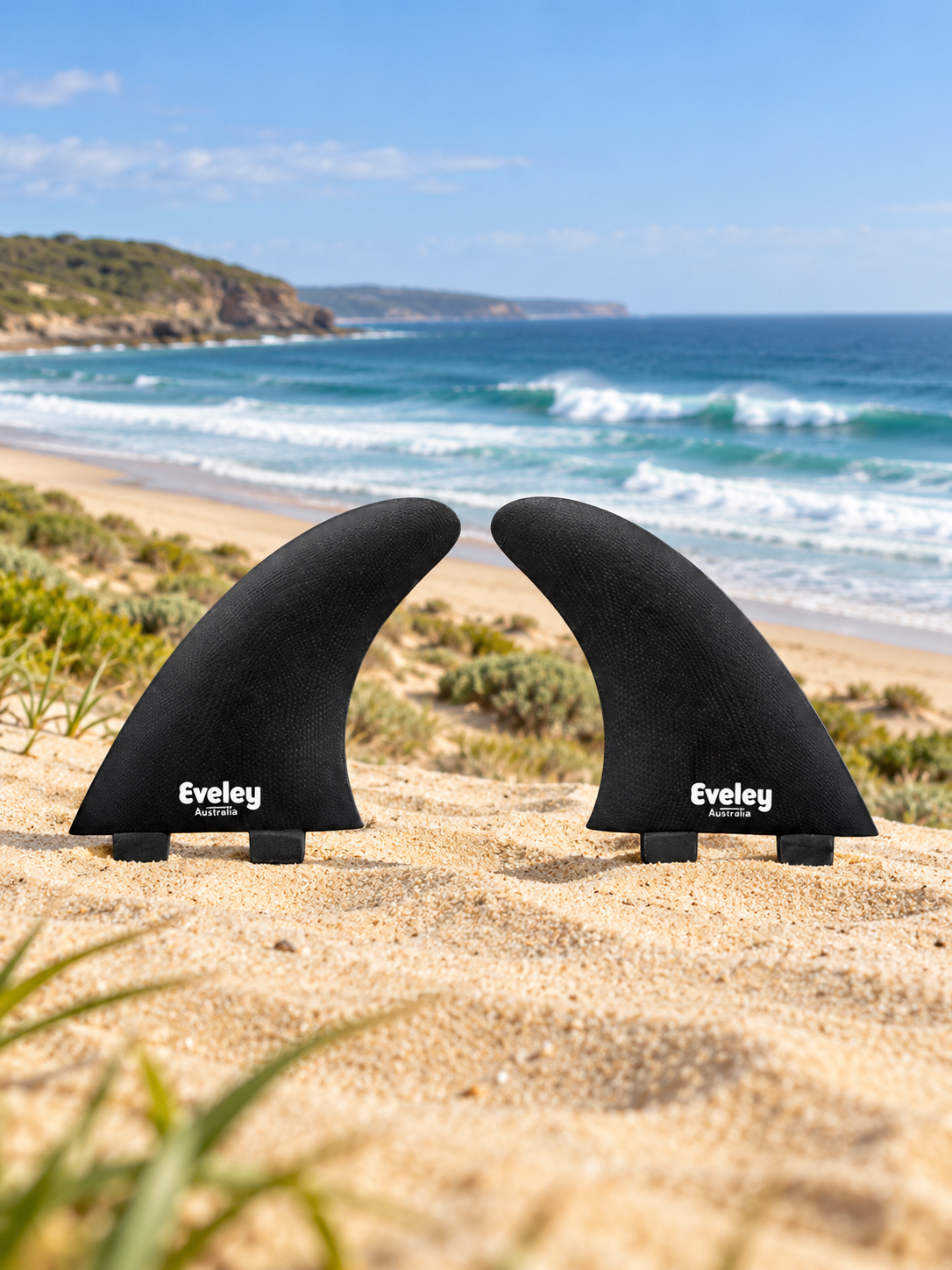 5.9" Retro Performance Twin Fins – FCS compatible. Black Pro Glass (2 fins)