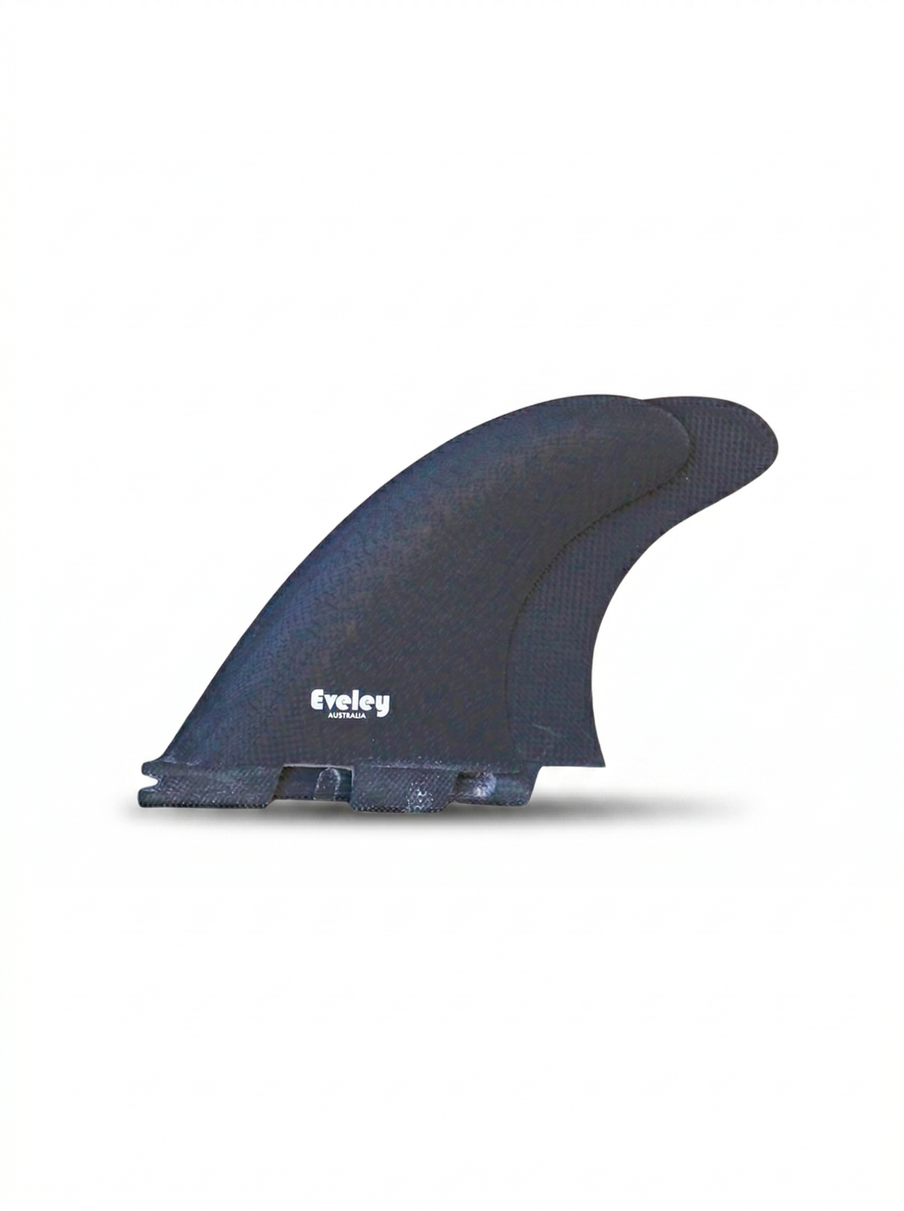 4.5 inch progressive surfboard fins black Pro Glass FCS II compatible Eveley fins set of two on white background