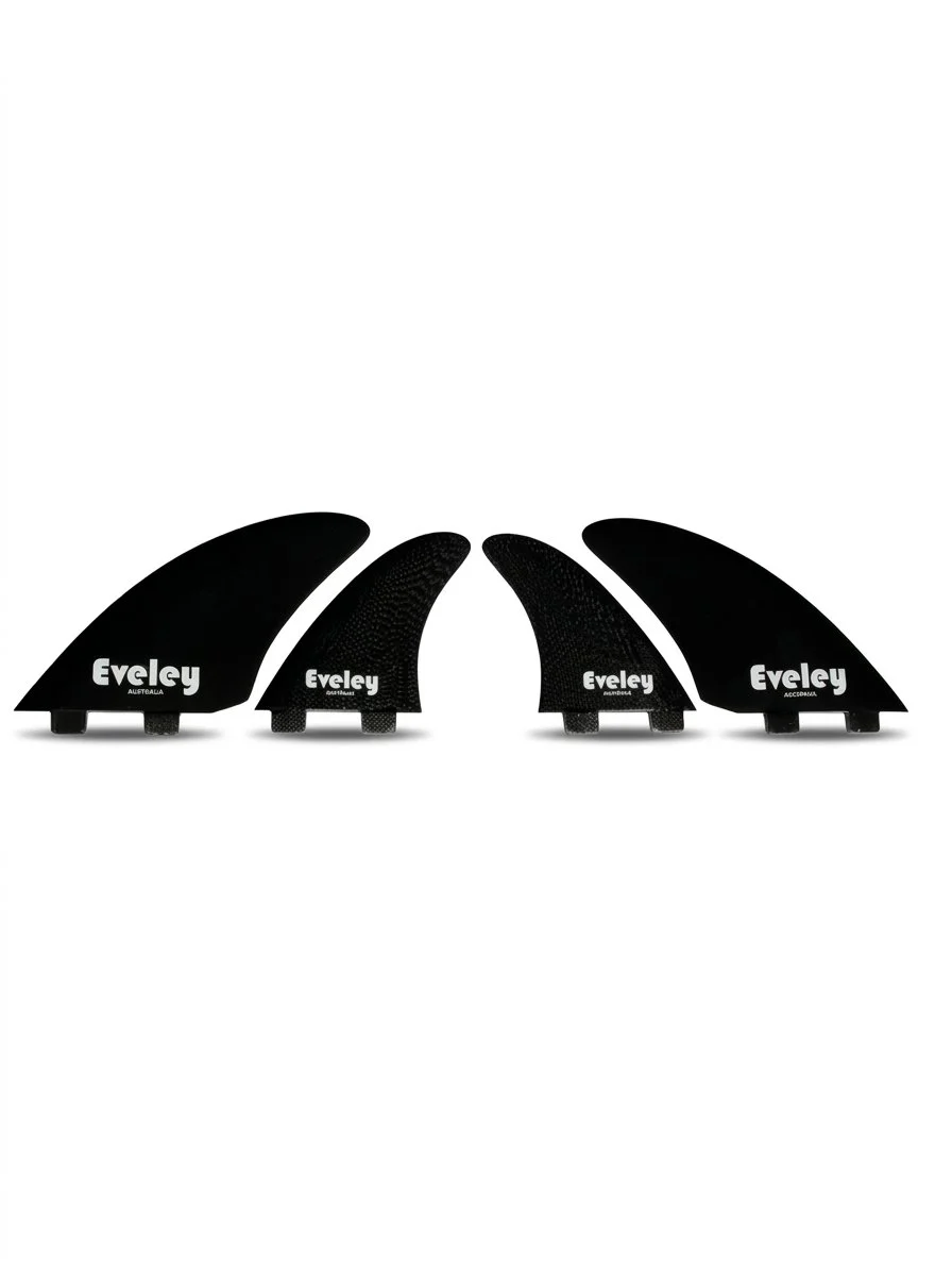 4.7" / 4.25" Controller Split Keel Quad Fins – FCS compatible solid black Pro Glass (4 Fins)