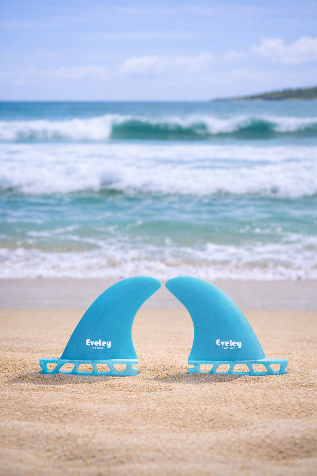 3.6" Classic Side Fins, mid blue Pro Glass. Futures compatible set of two fins.at a beach