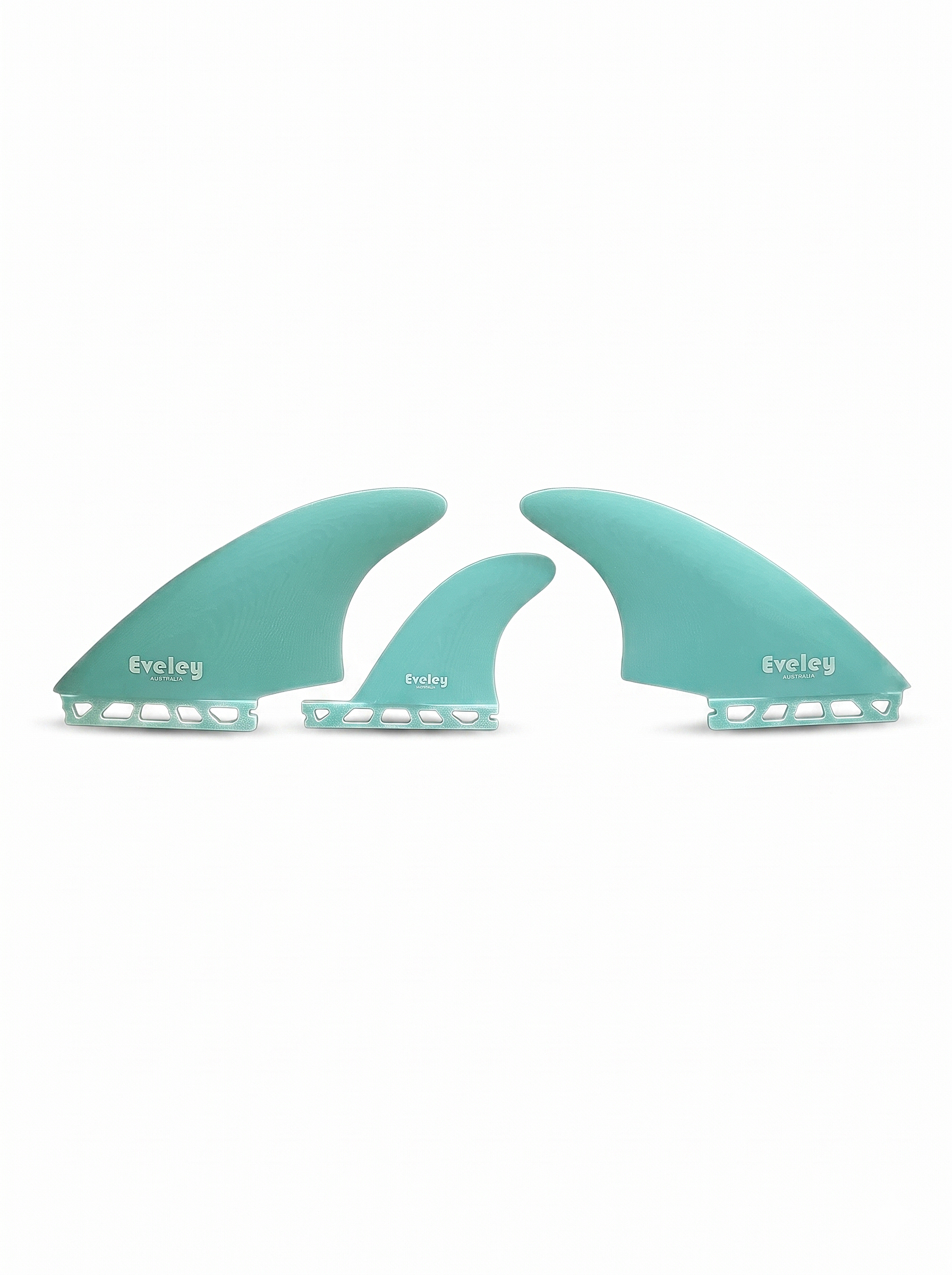 5.1" Wild Twin Keels plus 3.5" Stabilizer, aqua Pro Glass. Futures compatible set of three fins.