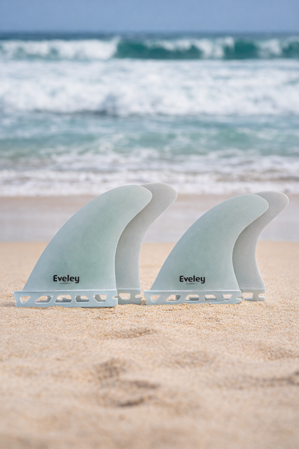 4.3" / 3.8" Freedom Quad Fins – Natural Pro Glass | Futures Compatible Quad Set  on a beach