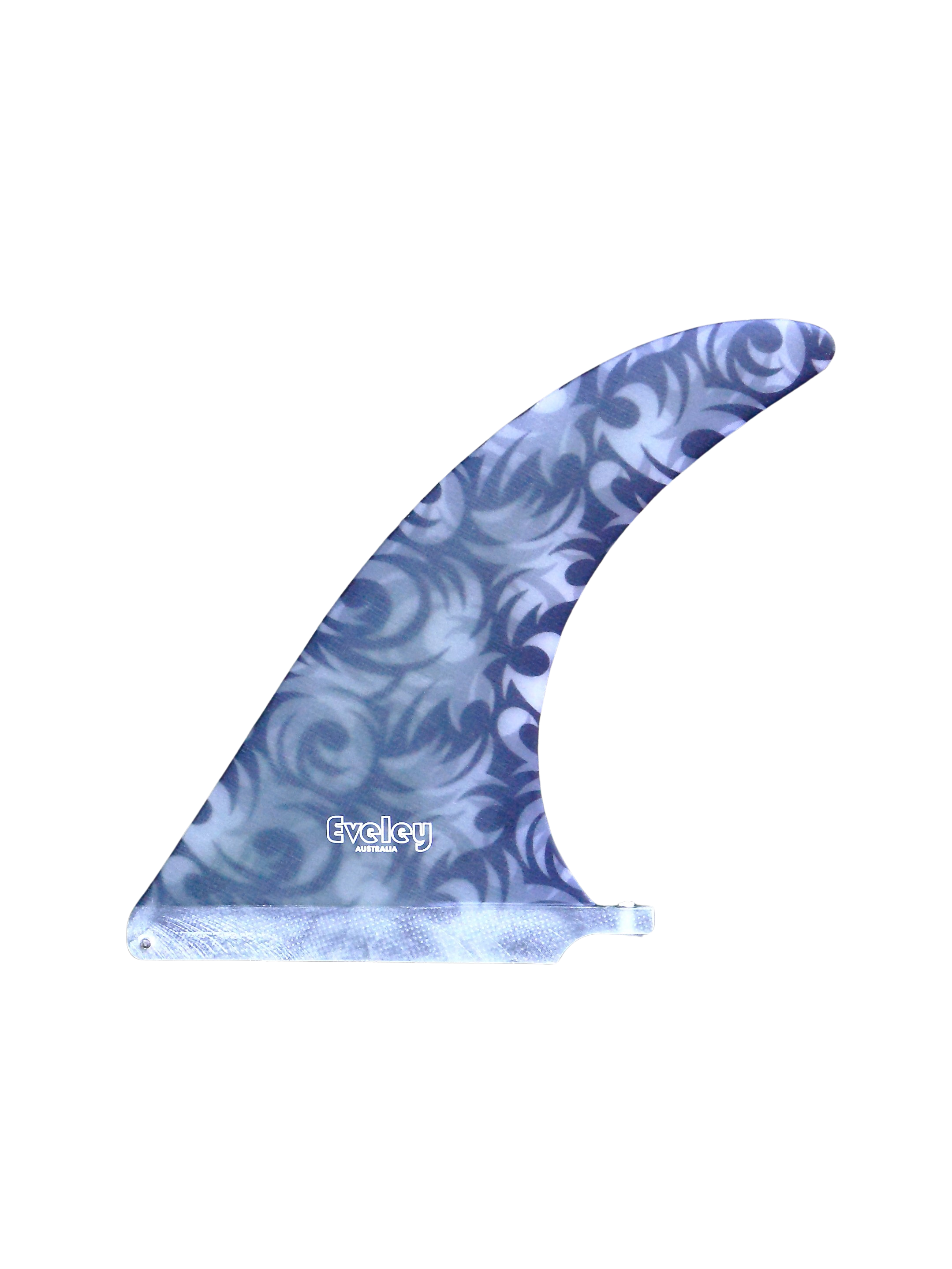 9" International 4A Center Fin with an irregular black inlaid pattern in Pro Glass