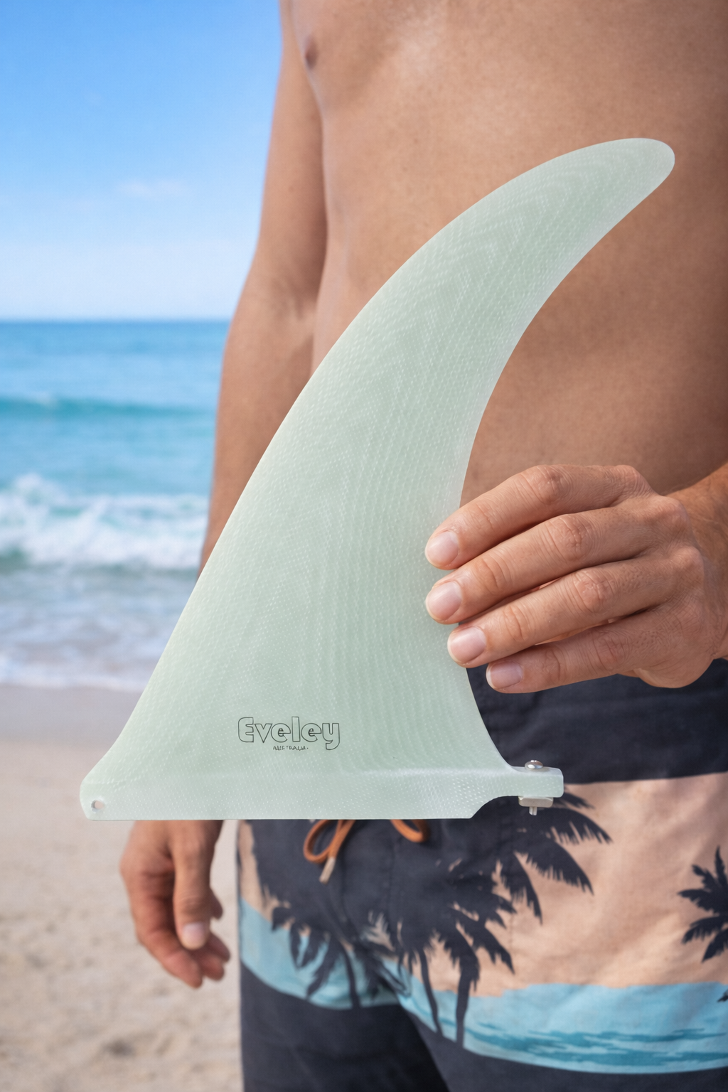 International 4A 10 inch swept longboard fin in translucent Volan fiberglass