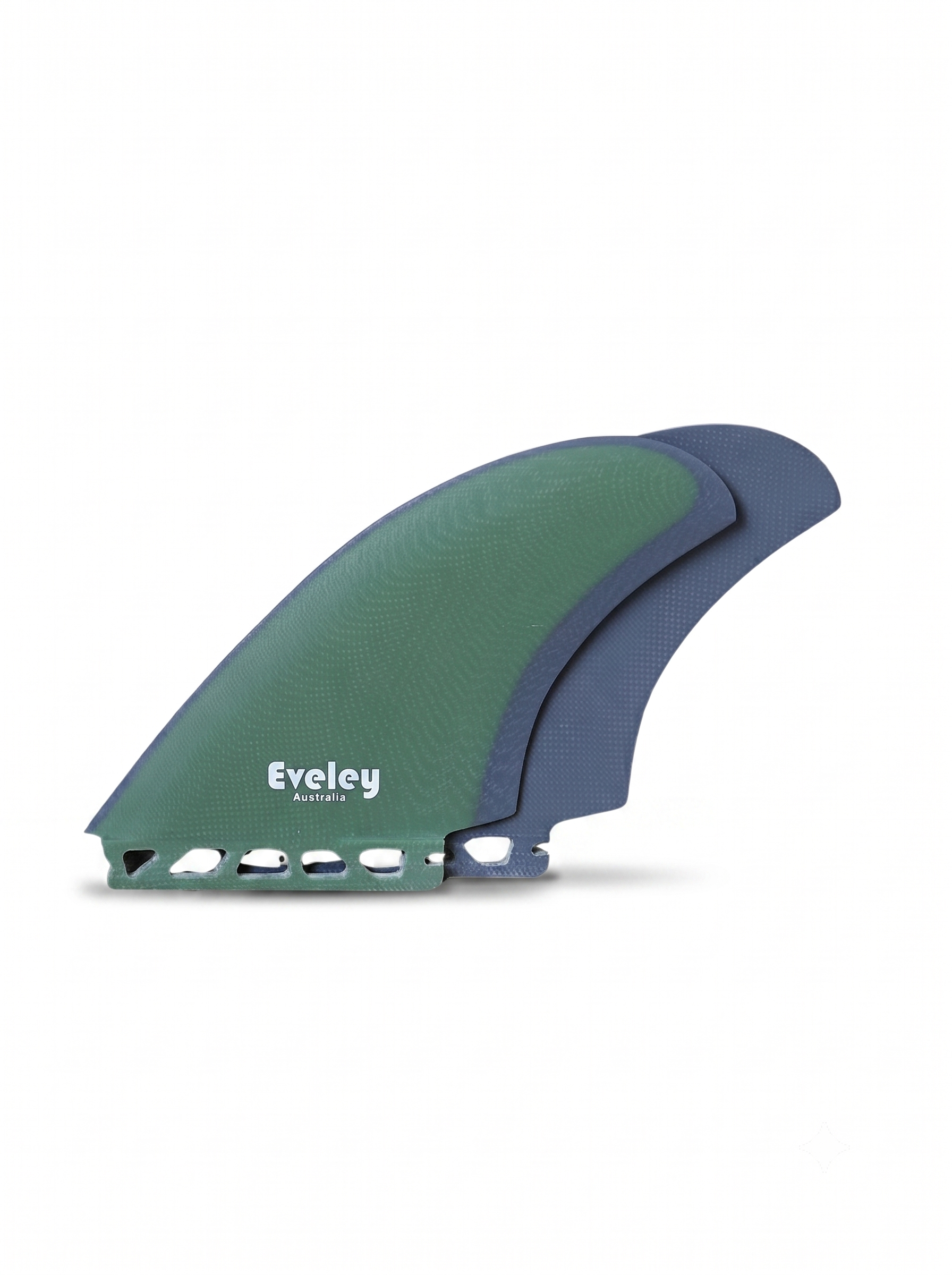 5.4" BM Twin Fins - Futures compatible olive green on dark grey Pro Glass. (2 fins)