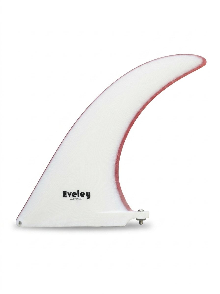 Eveley 9.5-inch flex longboard fin in cream on cerise solid Pro Glass fibreglass.