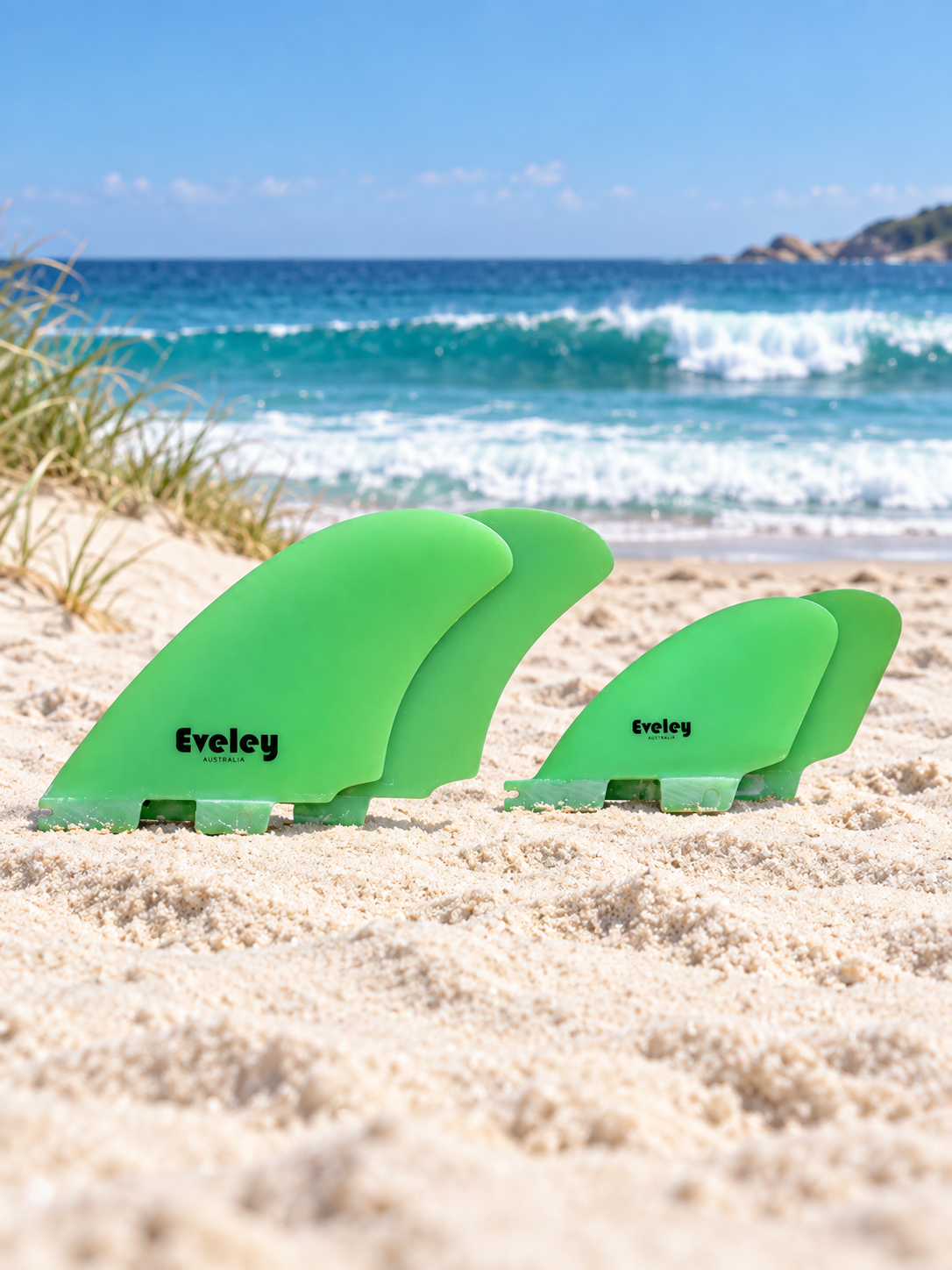 4.9" / 3.1" RM Quad Fins – FCS II compatible bright green Pro Glass (4 fins)