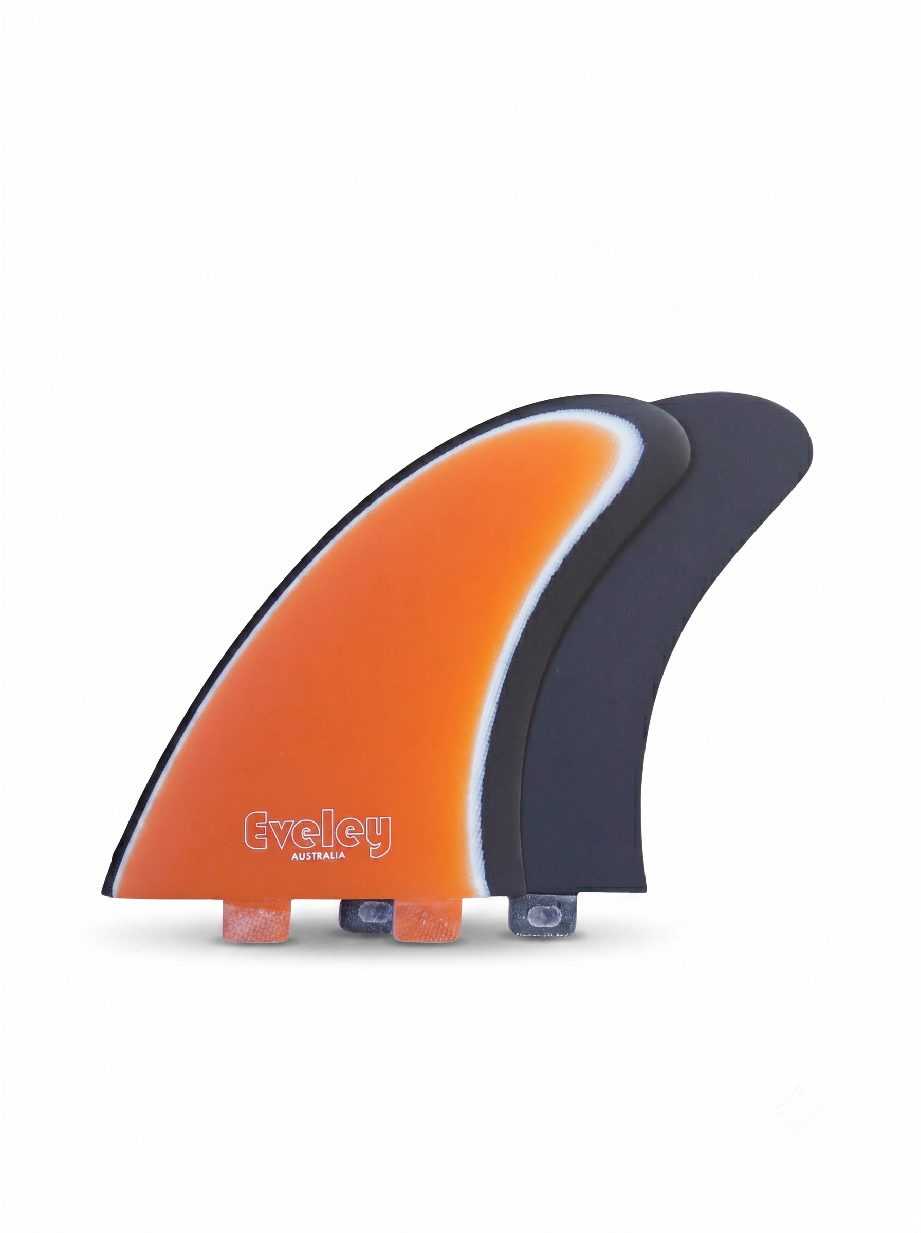 6" MR '78 Twin Fins – FCS compatible orange on white on black Pro Glass (2 fins)