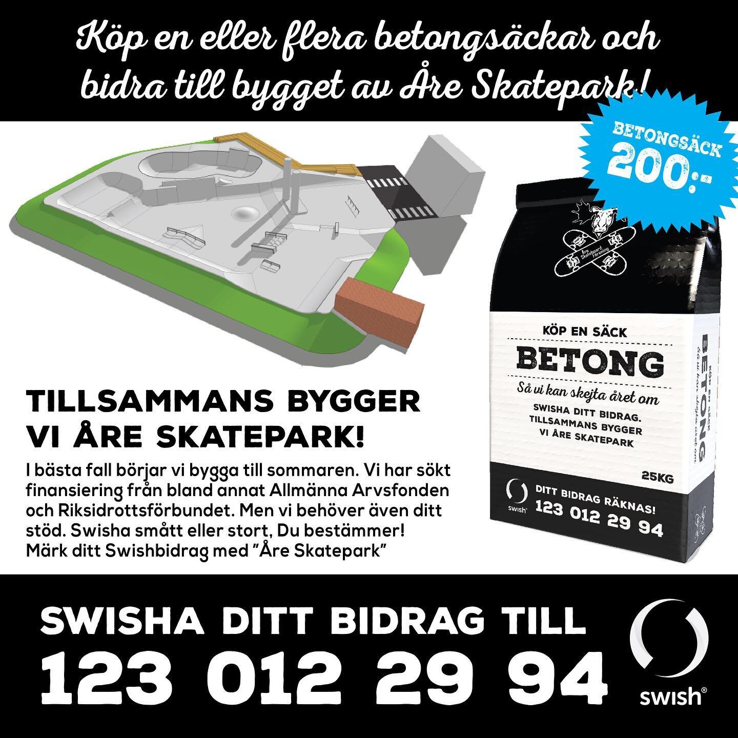 Nu jobbas det f&ouml;r h&ouml;gtryck med att f&aring; till skejtparken h&auml;r i byn. 

Som vi n&auml;mnt tidigare s&aring; siktar vi p&aring; att bygga 700 kvadratmeter skejtbar yta i betong.

Parken designar vi tillsammans med proffsen p&aring; Br