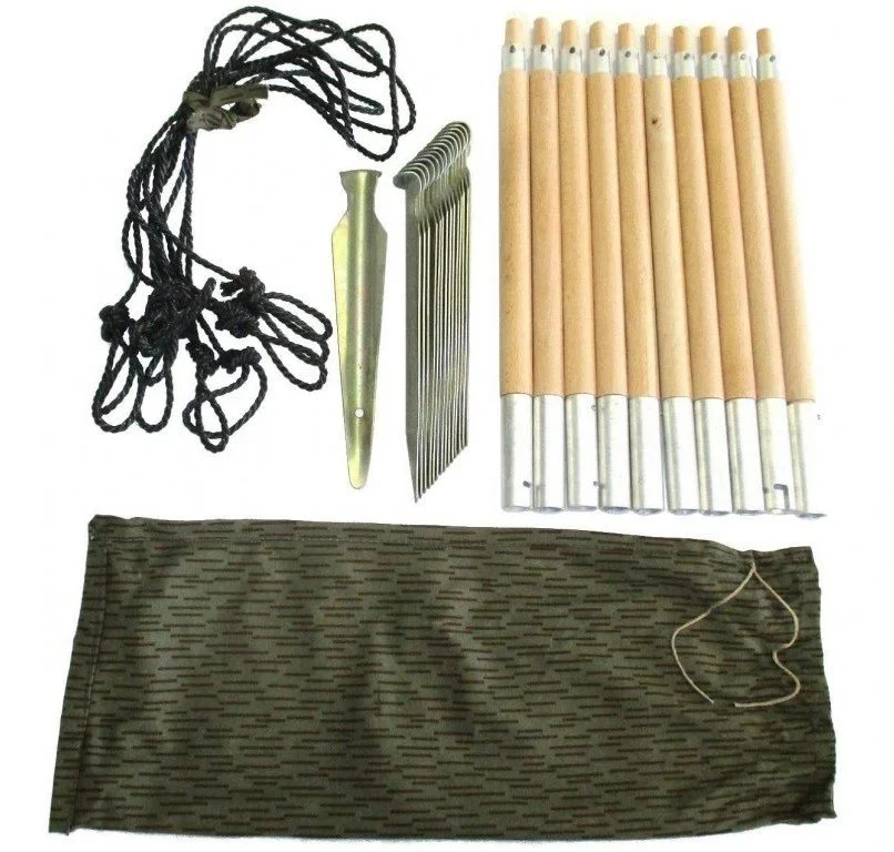 JUEGO DE POSTES Y PIQUETAS PARA TIENDA DE CAMPAÑA. DDR