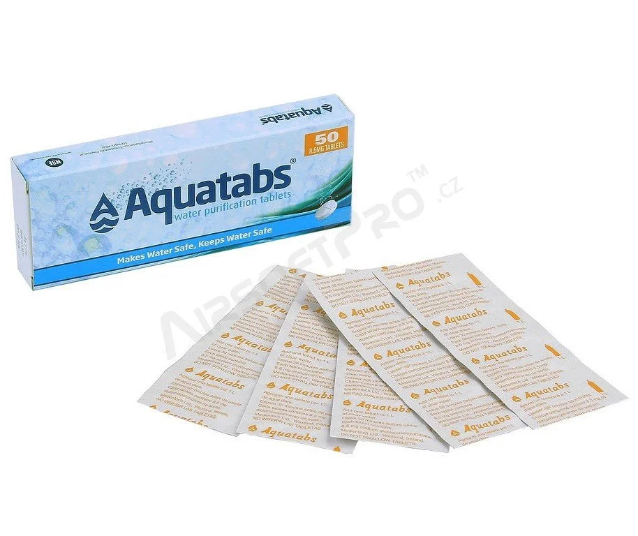 AQUATABS. PASTILLAS POTABILIZADORAS DE AGUA. 50 UNID.