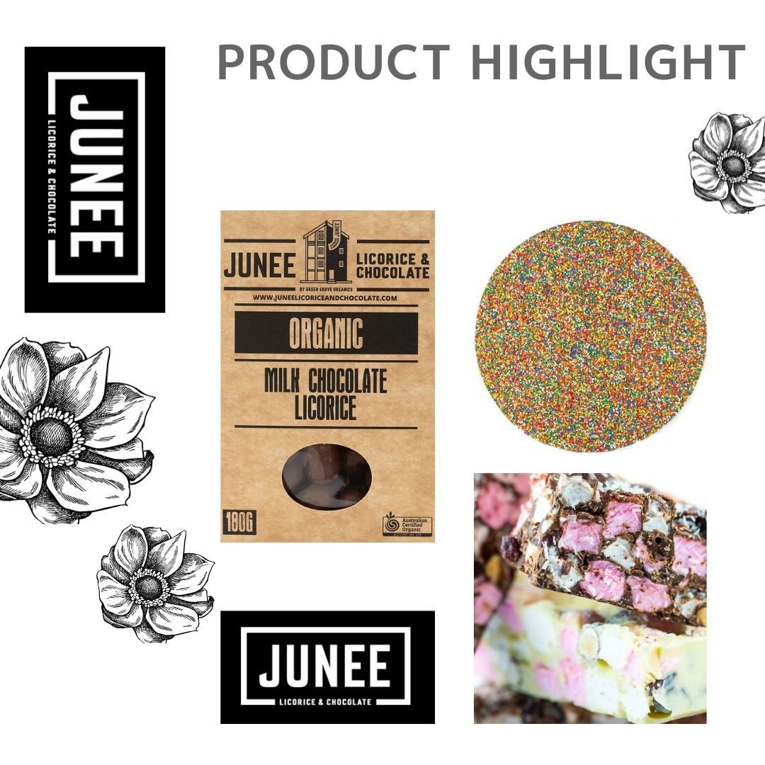 JUNEE CHOCOLATE IS HERE!! We have restocked the shelves with organic licorice, choc coated licorice and almonds as well as giant freckles and rocky road.  We love supporting this family owned business located in the south west of NSW and yoiu will lo