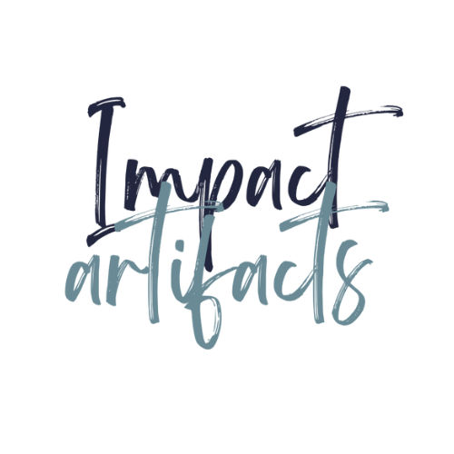 Stylized text saying "Impact the World" in a layered, artistic font with blue and gray tones.