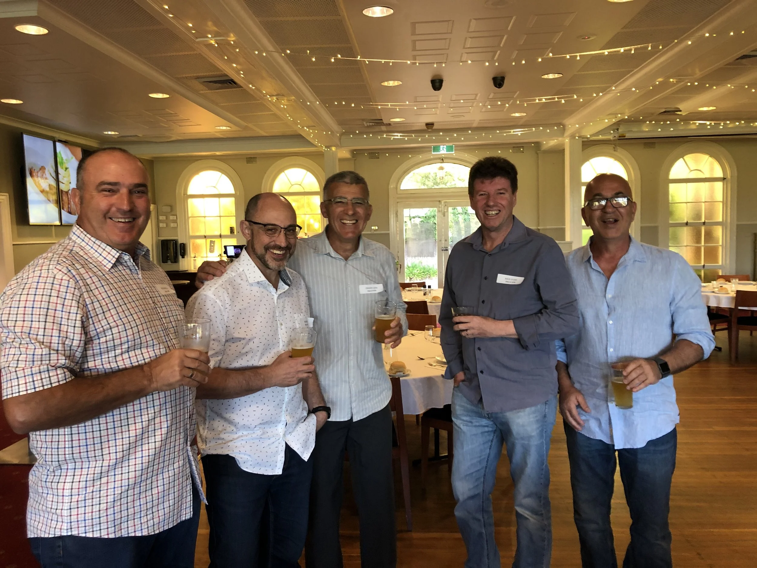 2019 - Maroon & Gold Milestone Reunion at Hunters Hill Club 
(L to R) Nicholas Martelli (1974-79), Joseph Basile (1974-79),Orazio Casa (1974-79), Michael Story (1975-80), Joseph Saleh (1975-80).