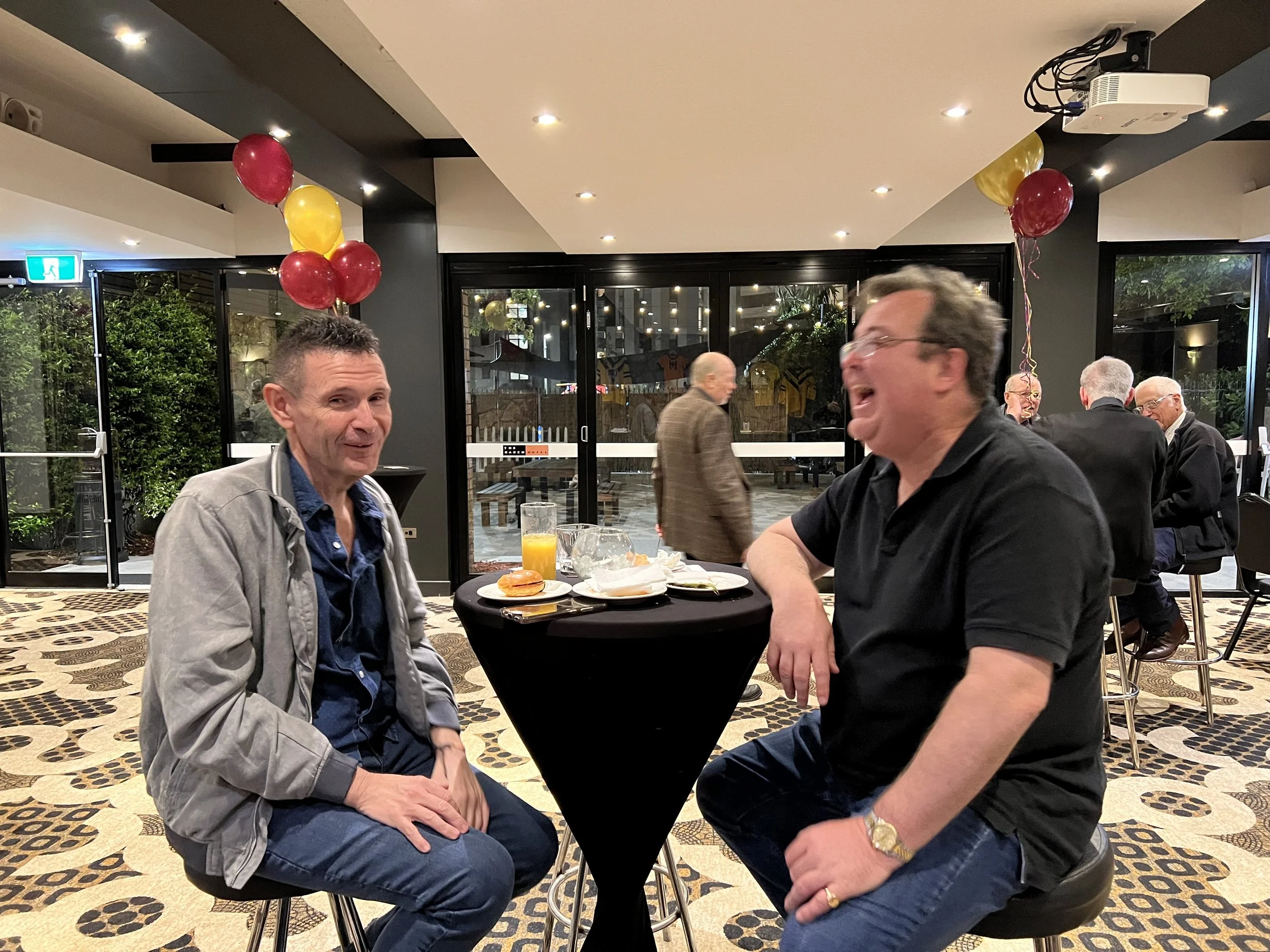 15 October  2022 Reunion at The Ranch, North Ryde
(L to R) Don Moxham and Paul Wilson having a good old laugh