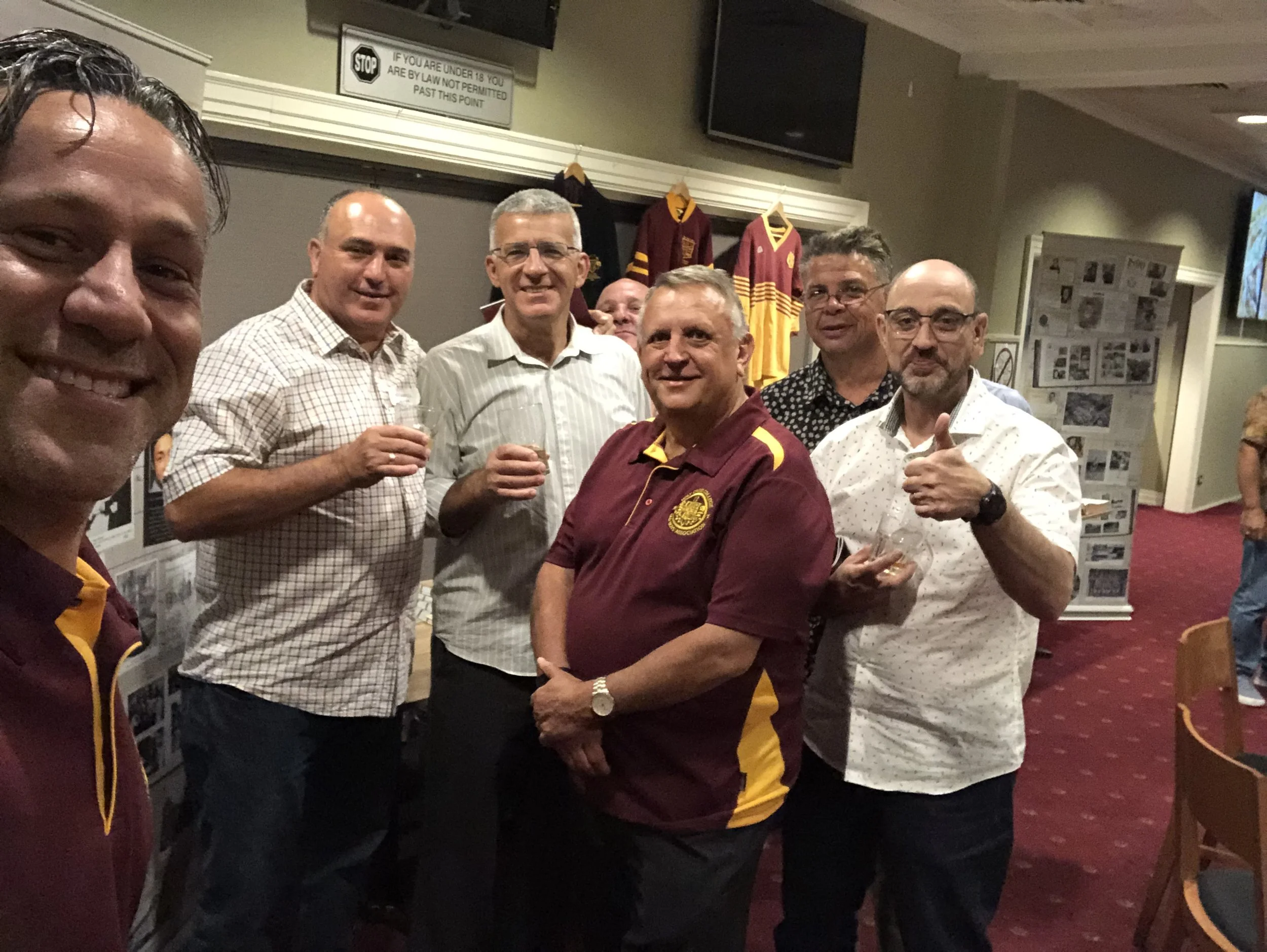 2019 - Maroon & Gold Milestone Reunion at Hunters Hill Club 
 (L to R) Old Boys Bruno Moscaritolo (1981-86), Nicholas Martelli (1974-79), Orazio Casa (1974-79), Robert Carrabetta (1975-80), Michael Sear (1971-76), Andrew Pappadopoulos (1974-78), Jose