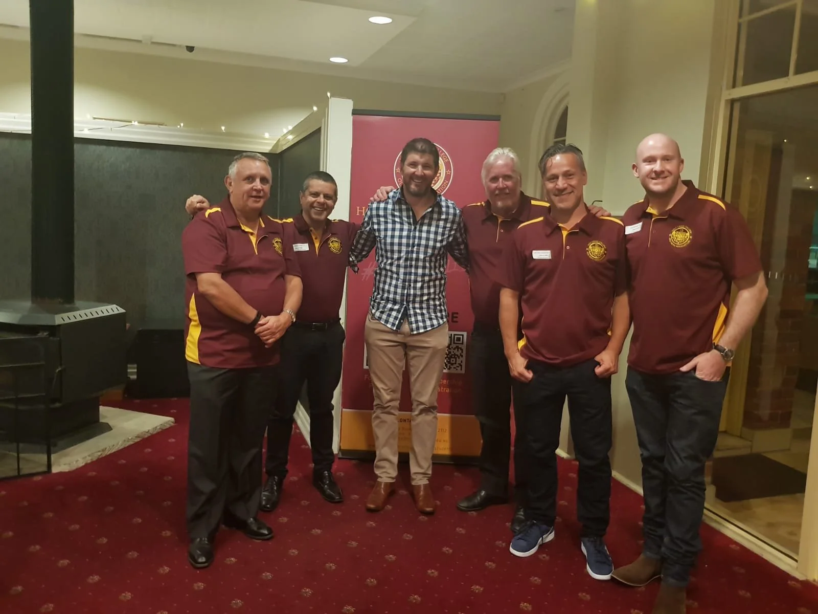 2019 - Maroon & Gold Milestone Reunion at Hunters Hill Club 
Committee Members (L to R) Michael Sear (1976), Patrick Harass (1986), Tim White (1999), Ray Guff (1977), Bruno Moscaritolo (1986), Dr Zachariah Duke (2005).
