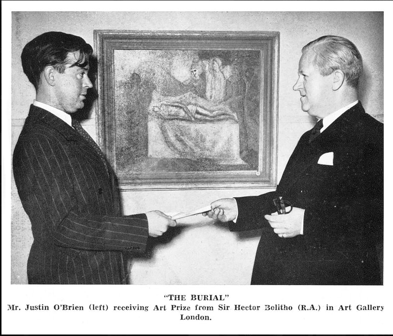 1951 Justin O'Brien (Class of 1929) Distinguished Artist Receiving Blake Art Prize for "The Burial" - Religious Art Prize
Justin O'Brien (1917-1996) was one of the major Australian artists of his generation. He studied with Edward Smith between 1930