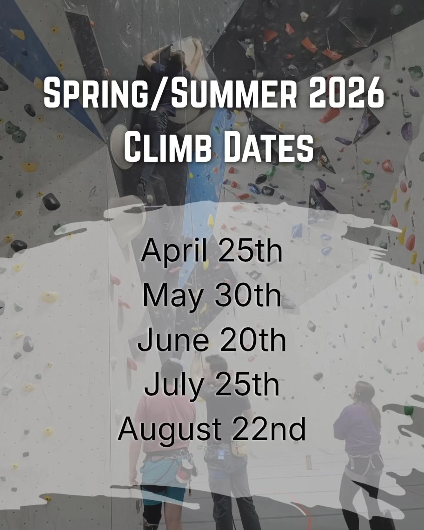 Ooooh baby, we've got a whole two seasons worth of of adaptive climb dates for you! All are at @climbjunction, and all run 6:30pm to 8:30pm!

April 25th
May 30th
June 20th
July 25th
August 22nd

Any special events, like outdoor climbs, will be announ