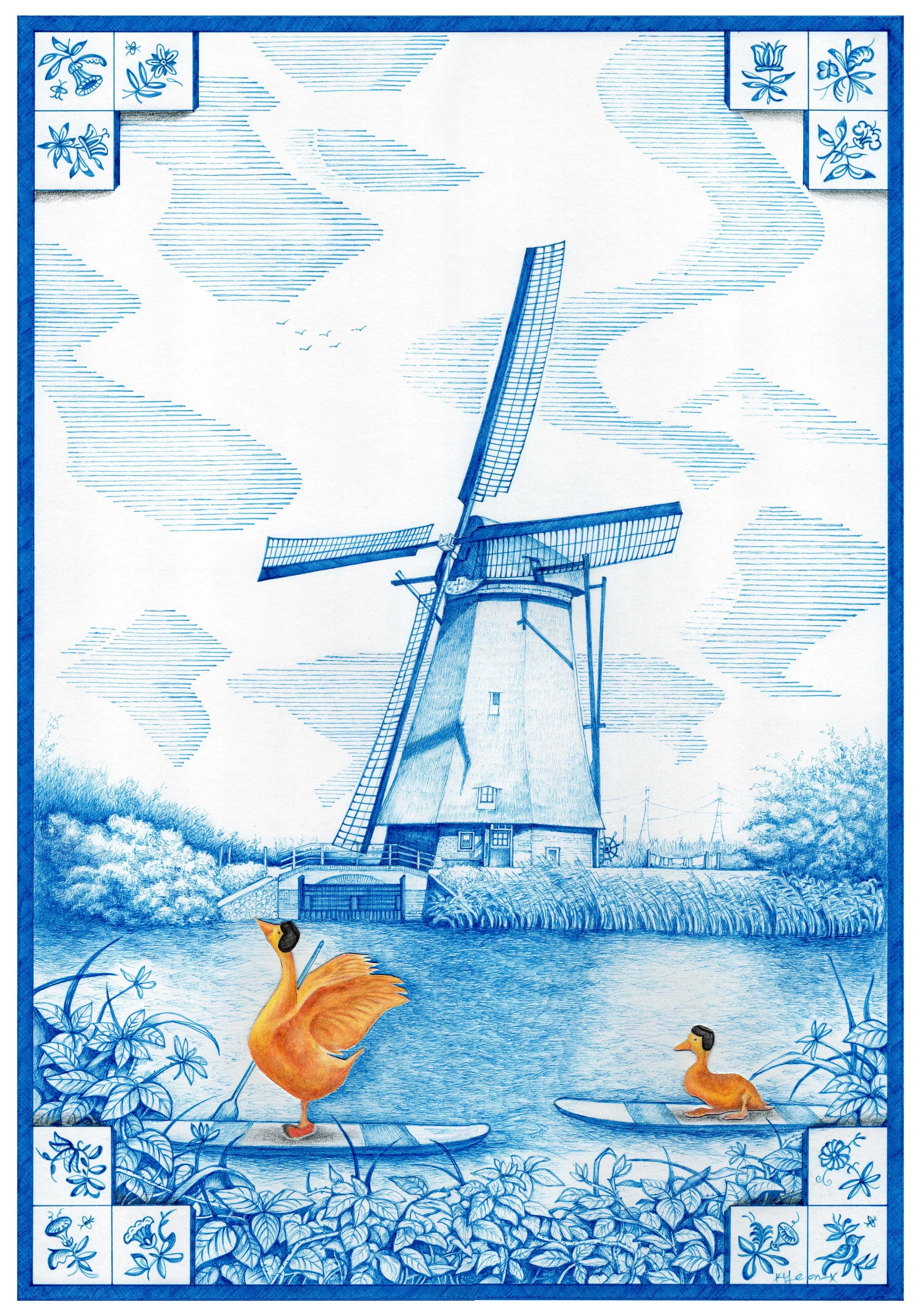 Yellow Duck in The Netherlands - Paddling / 
35 x 50 cm