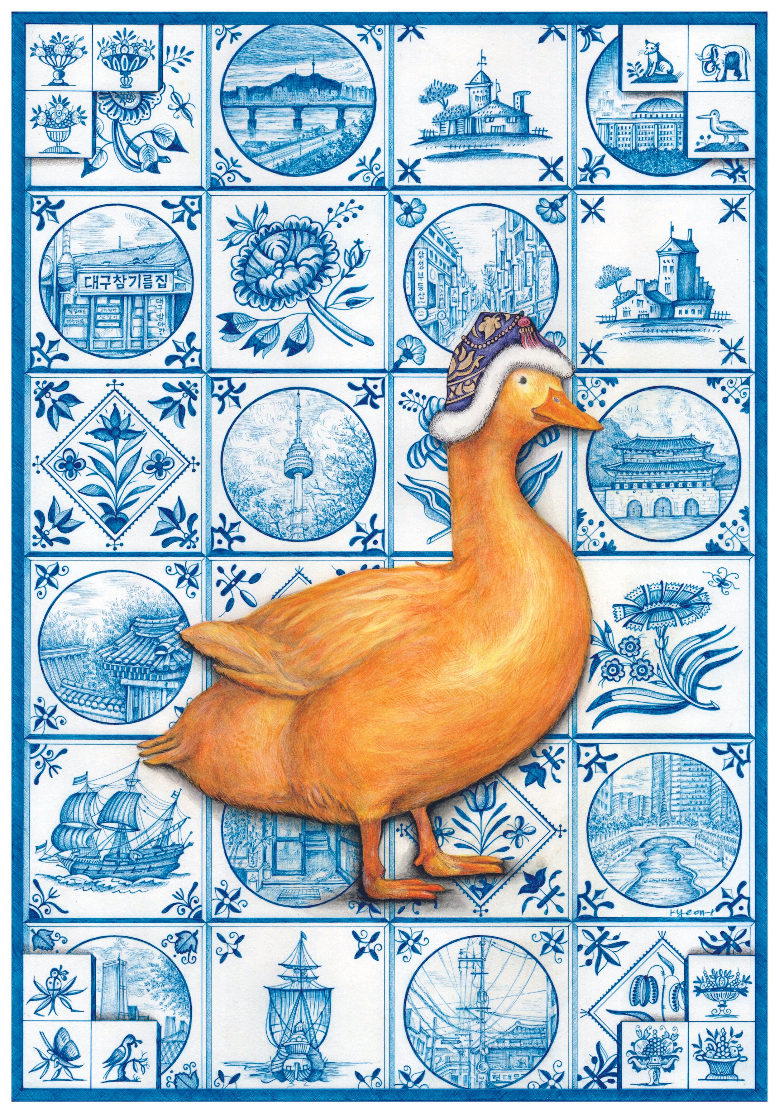 Yellow Duck in The Netherlands - Standing #3 / 
35 x 50 cm