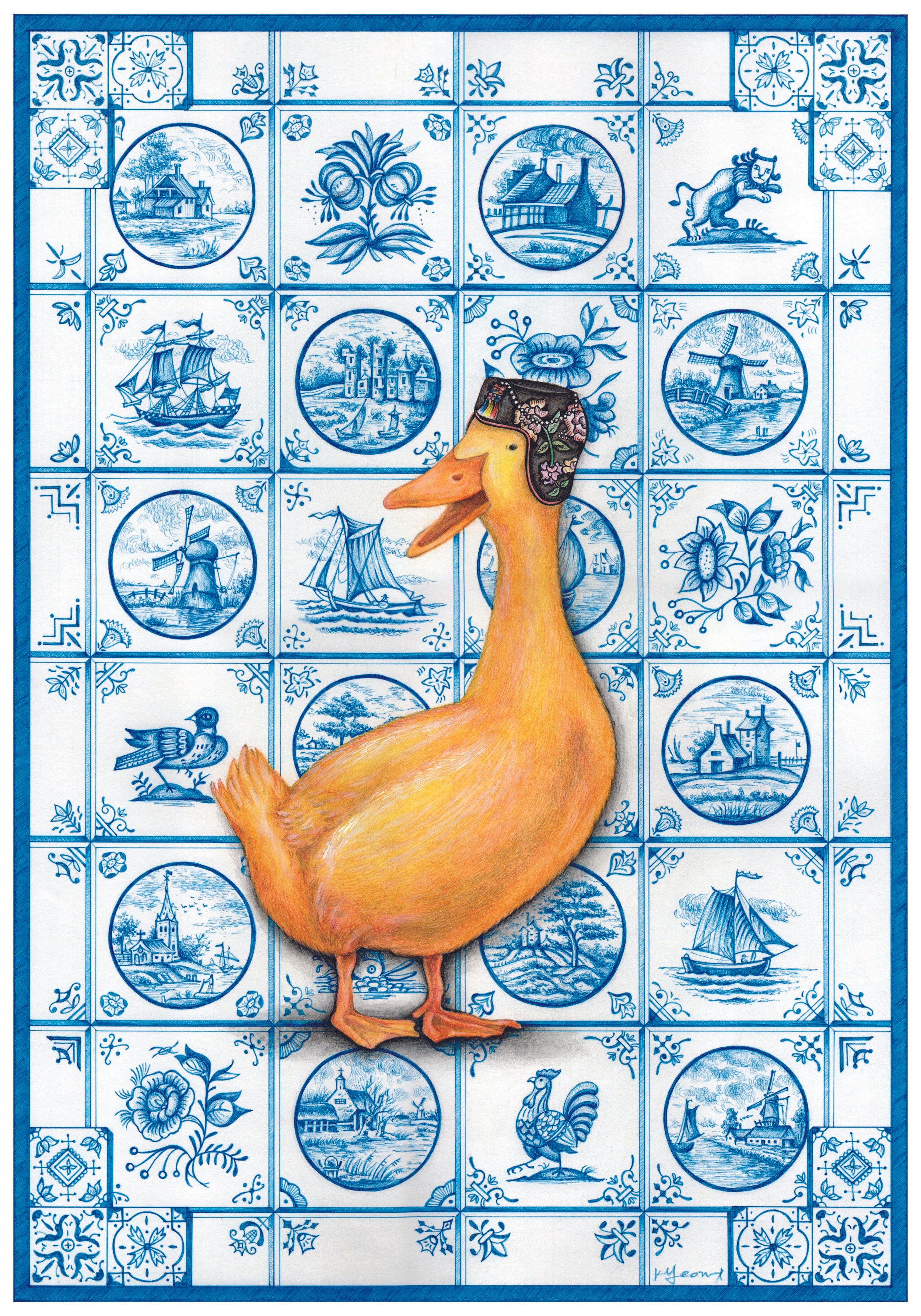 Yellow Duck in The Netherlands - Standing #1 / 
35 x 50 cm