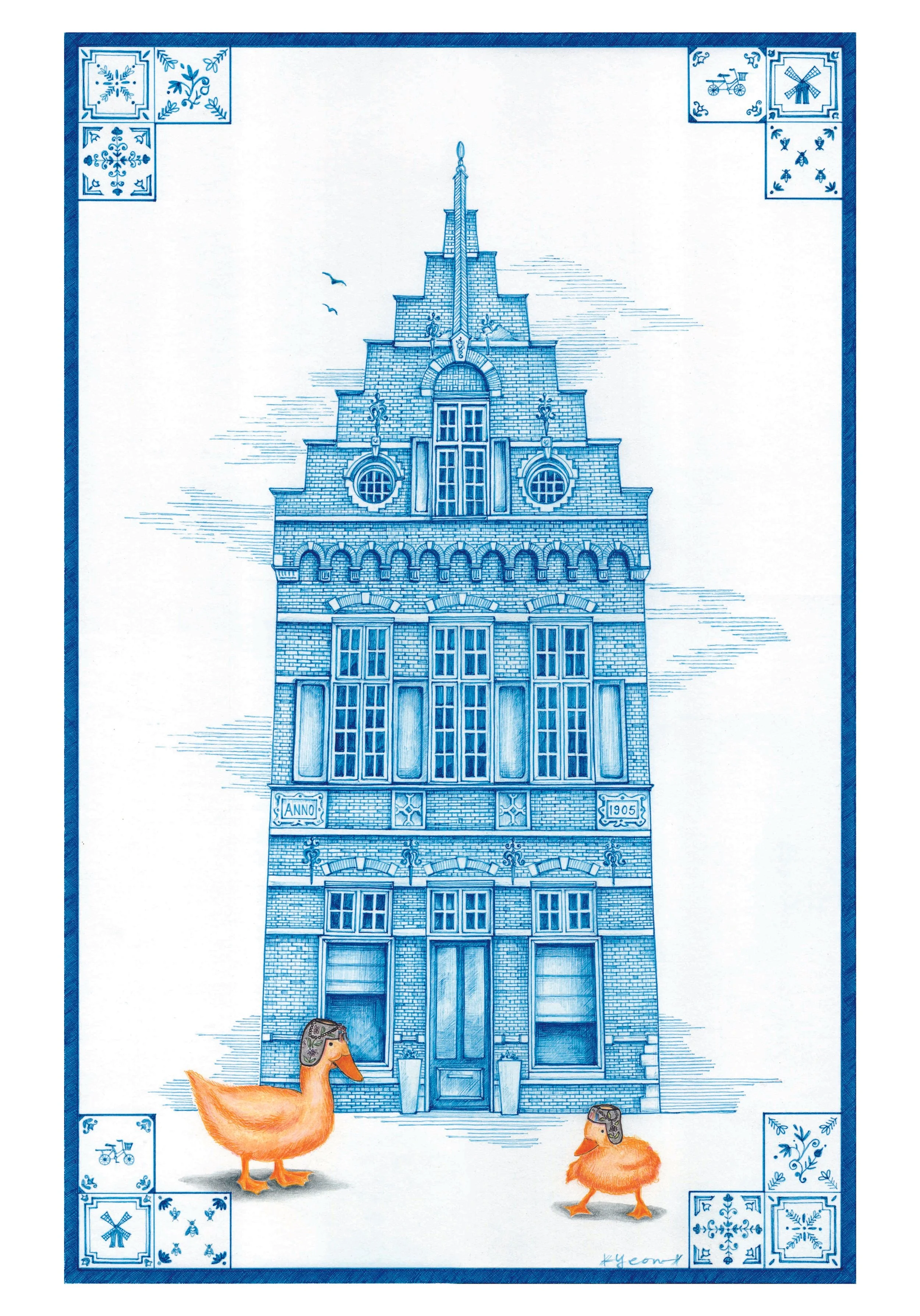 Yellow Duck in The Netherlands - Building / 
35 x 50 cm