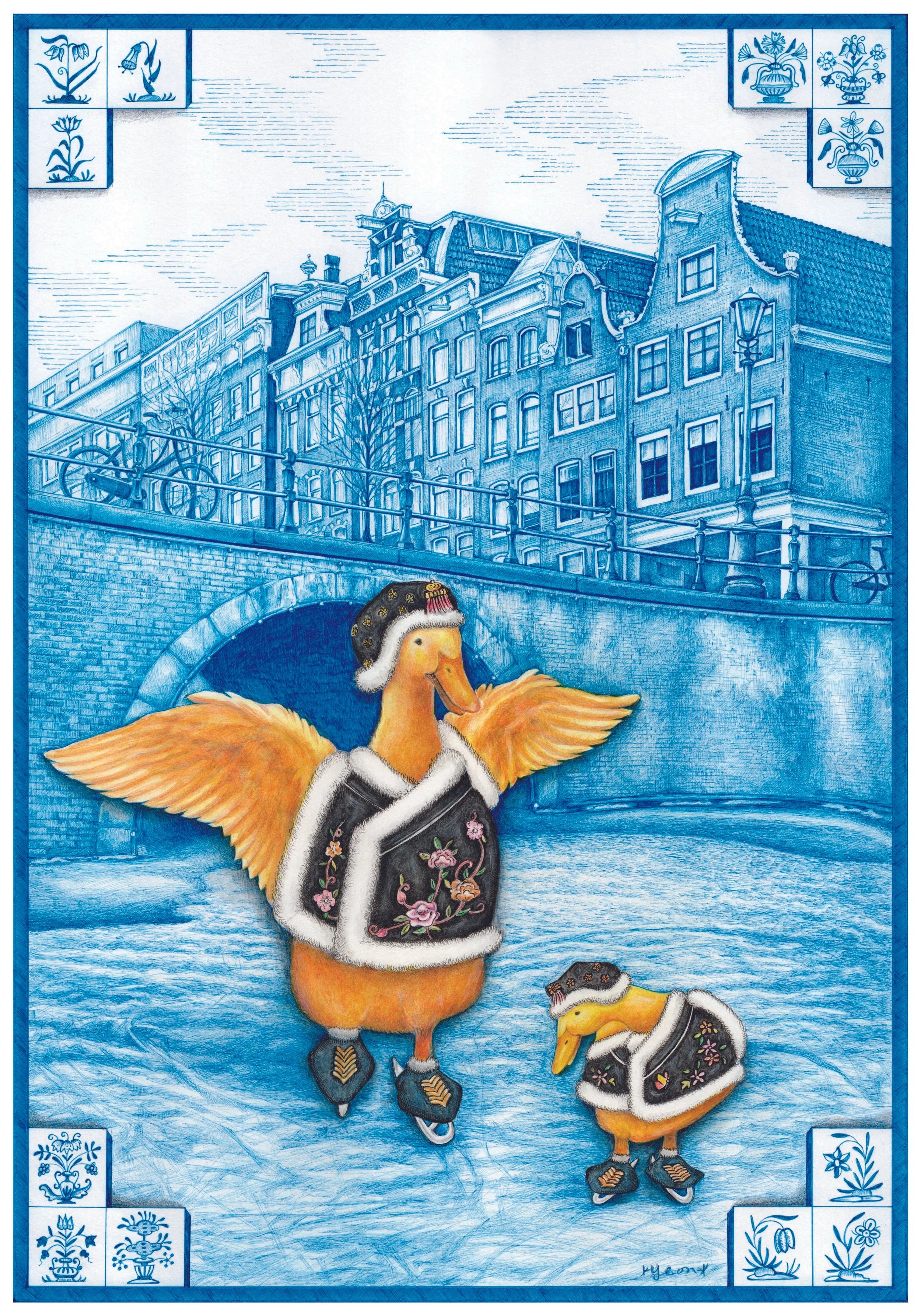 Yellow Duck in The Netherlands - Skating / 
35 x 50 cm