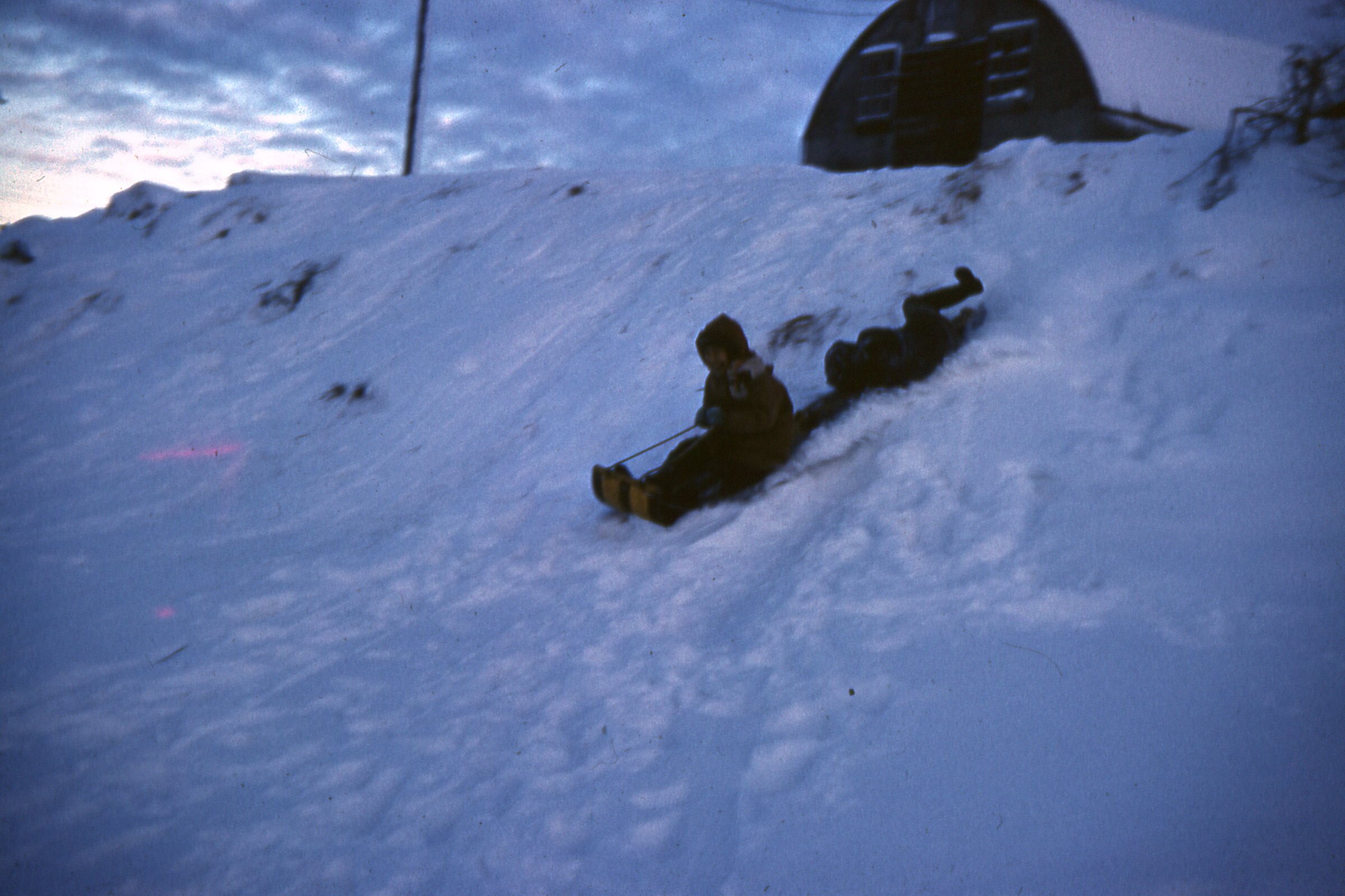 1960 tobogganing in front of quanset.jpg