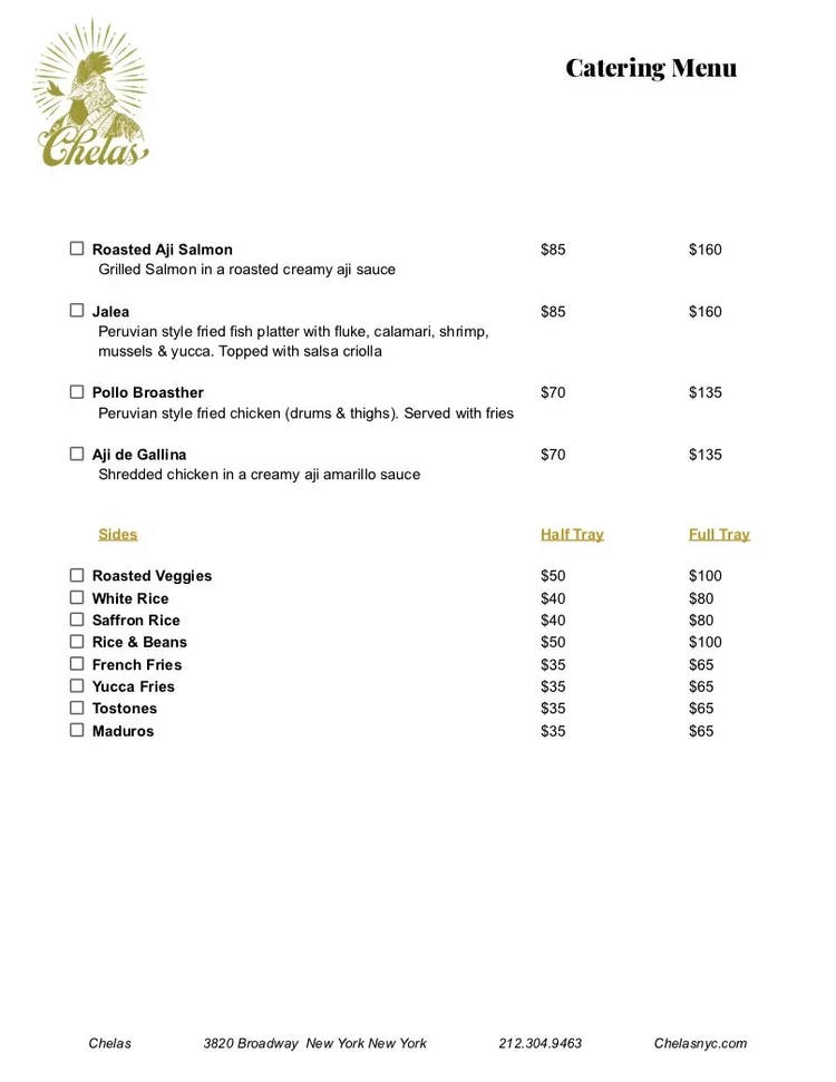Catering Menu — Chelas