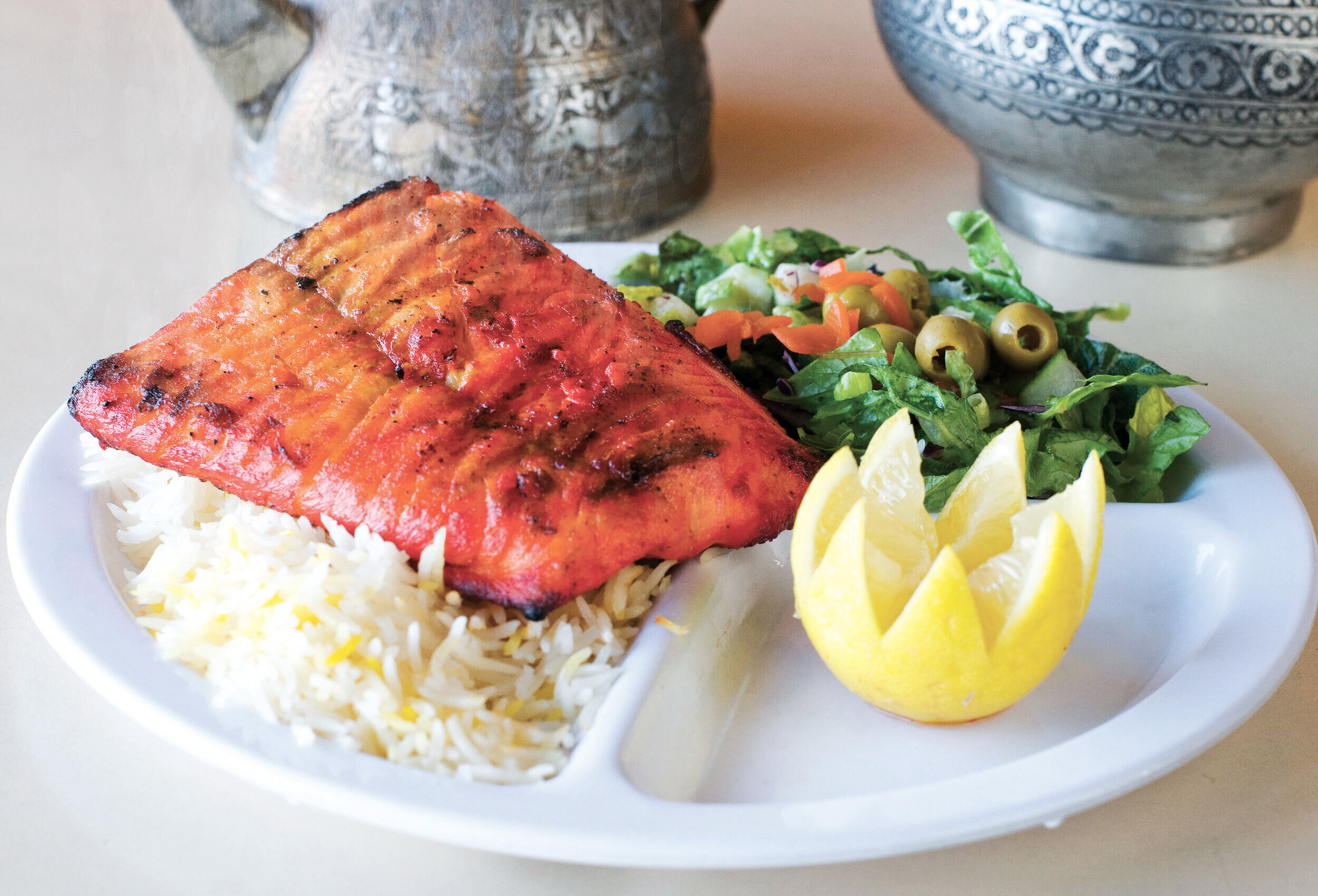 Grilled Salmon over Rice with a Side Salad (Copy)