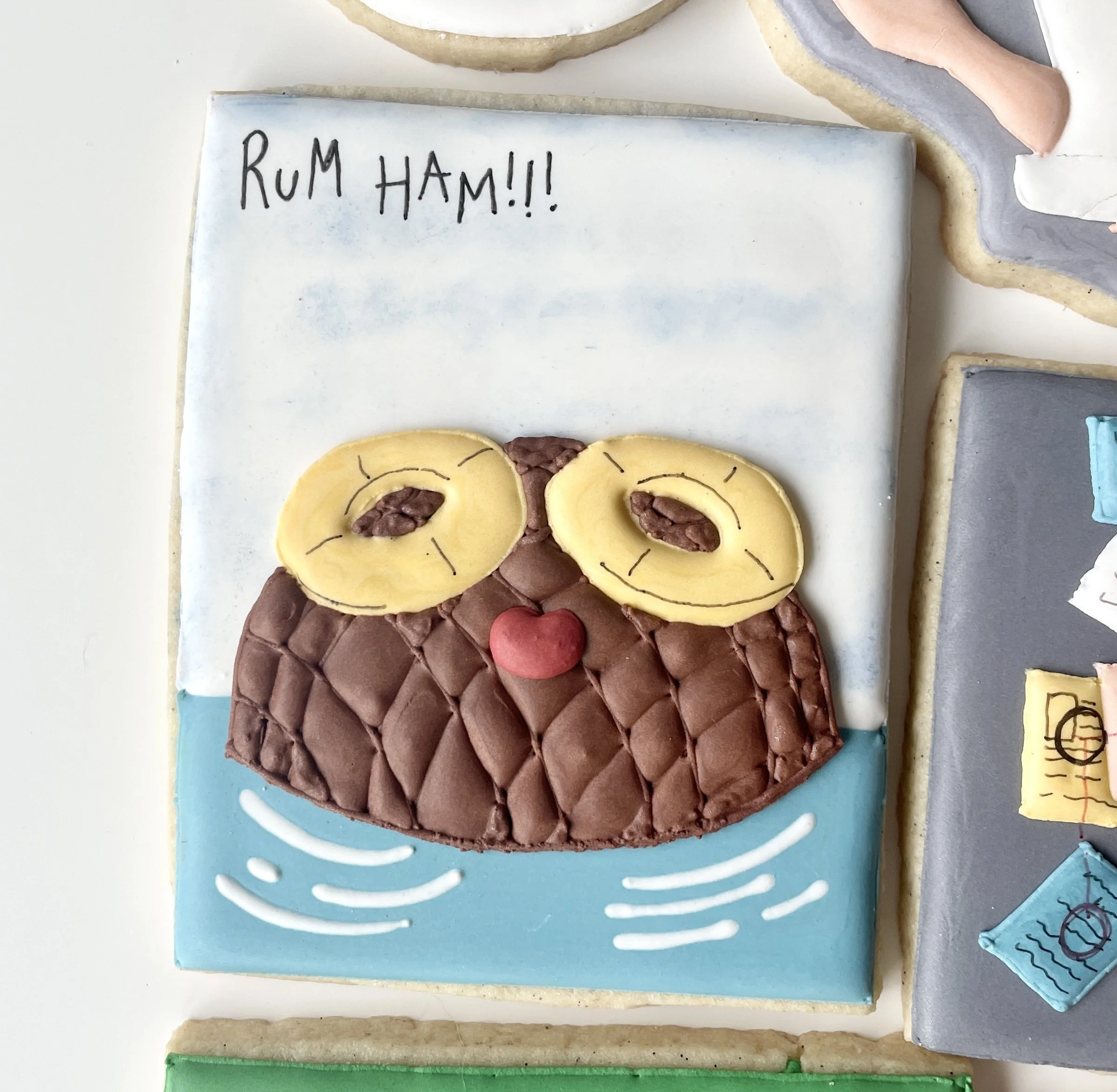'Rum Ham' themed cookie from an 'It's Always Sunny in Philadelphia' themed cookie set.