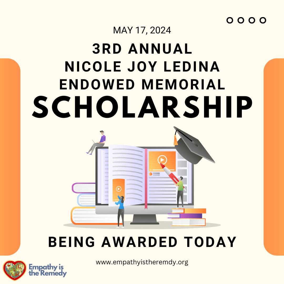 We will be awarding the 3rd Annual Nicole Joy Ledina Endowed Memorial Scholarship later today. Stayed tuned for Pictures/Video from the event at #Irvinevalleycollege 
#empathyistheremedy