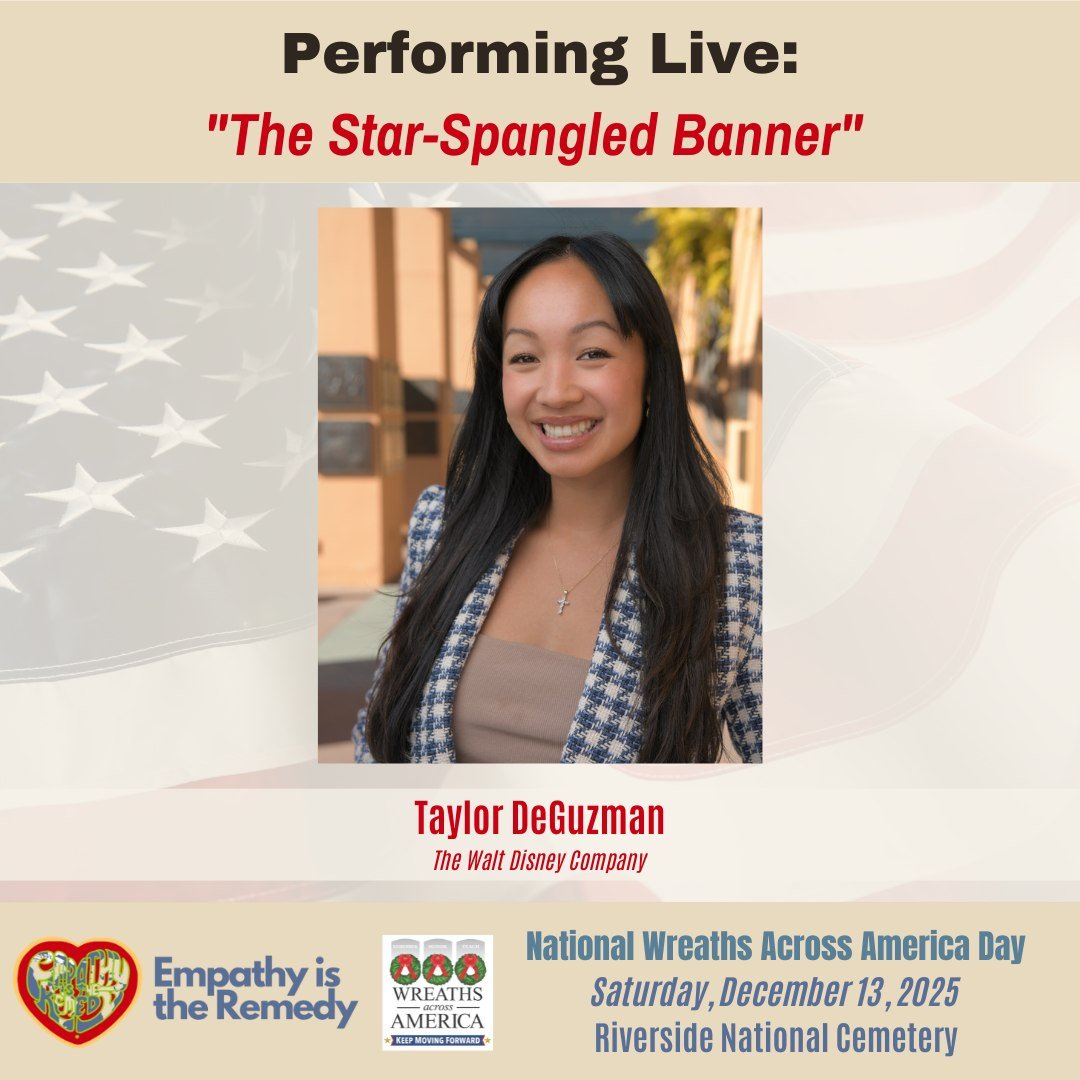 🎤 BIG NEWS! 

Only 6 DAYS left until National #WreathsAcrossAmerica Day!

We are honored to announce that Taylor DeGuzman @taylorrdeguzman  of @disney  will be performing the Star-Spangled Banner live at our ceremony! 🎶 You don&rsquo;t want to miss